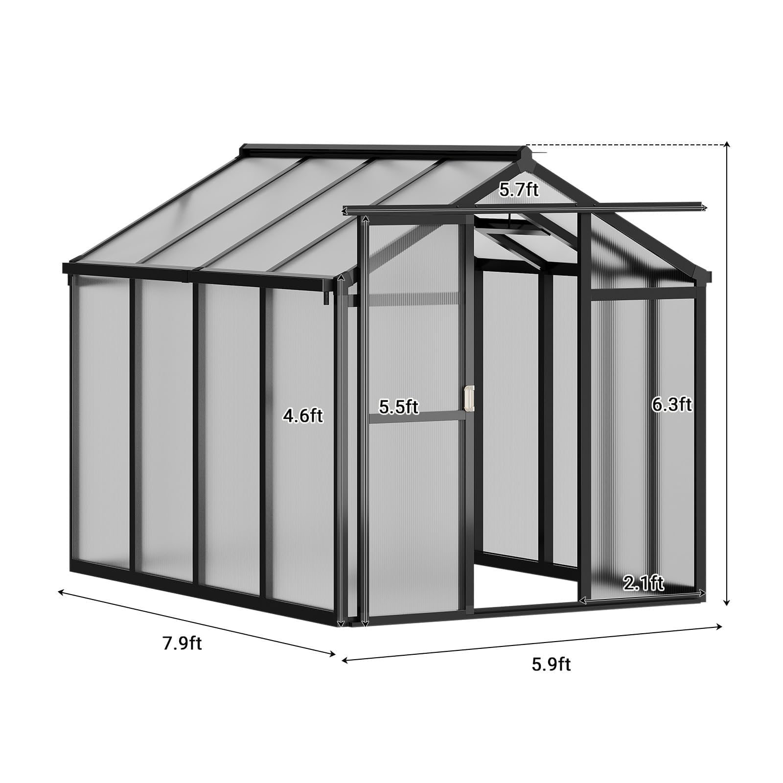 6×8FT Greenhouses for Outdoors, Aluminum Polycarbonate Greenhouses with Roof Vent - Heavy-Duty Walk-in Green Houses for All-Season Backyard Gardening