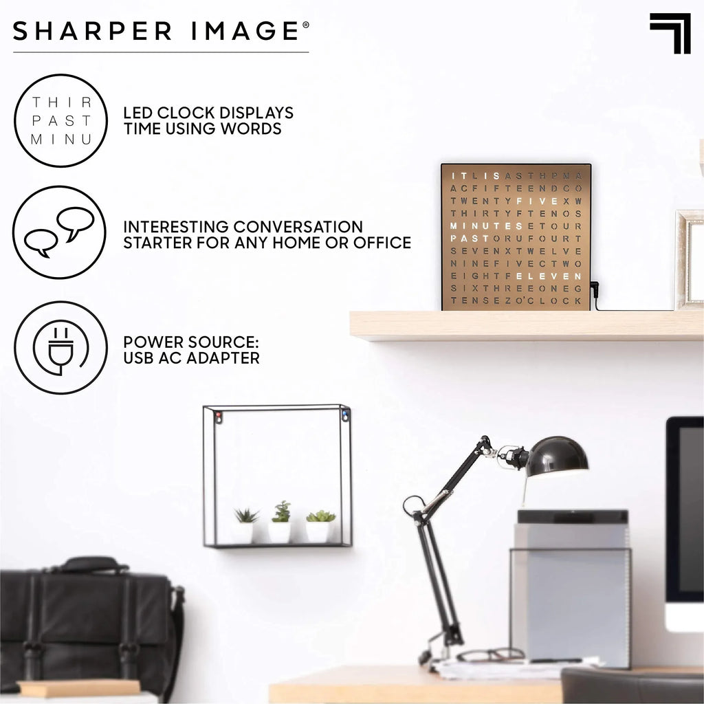 Sharper Image LED Word Digital Clock, 7.75", Copper Finish, Light-Up Desk & Wall Clock, Modern Time Display, Shelf or Wall Decor for Home Office, Living Room, Kitchen & Bedroom, Housewarming Gift - Unique Gift Market