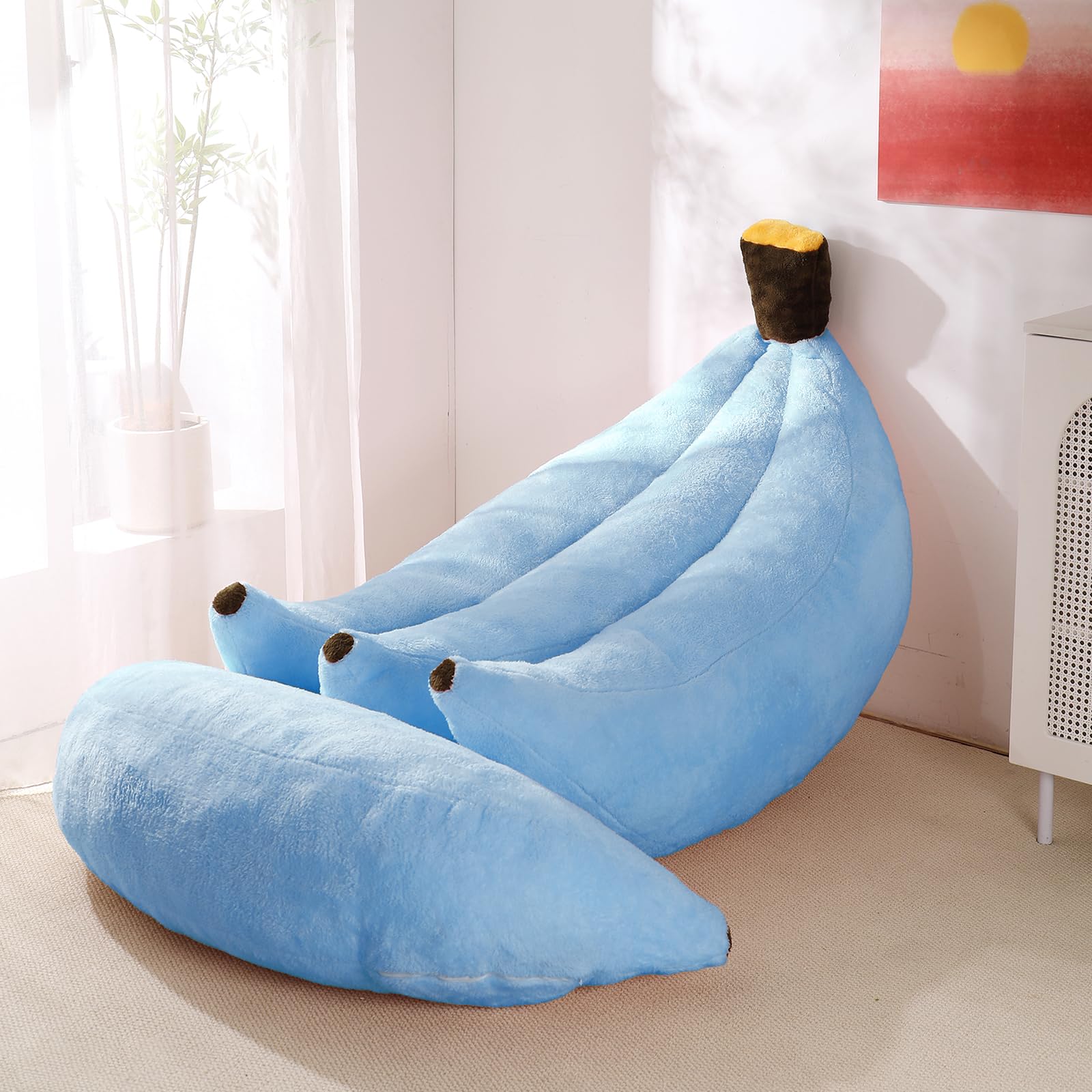 Banana Bean Bag Chair with Ottoman, Floor Sofa Bed with Footrest, Comfy Convertible Lounger for Teens & Adults, Plush Couch for Bedroom, Living Room or Dorm, M-Yellow