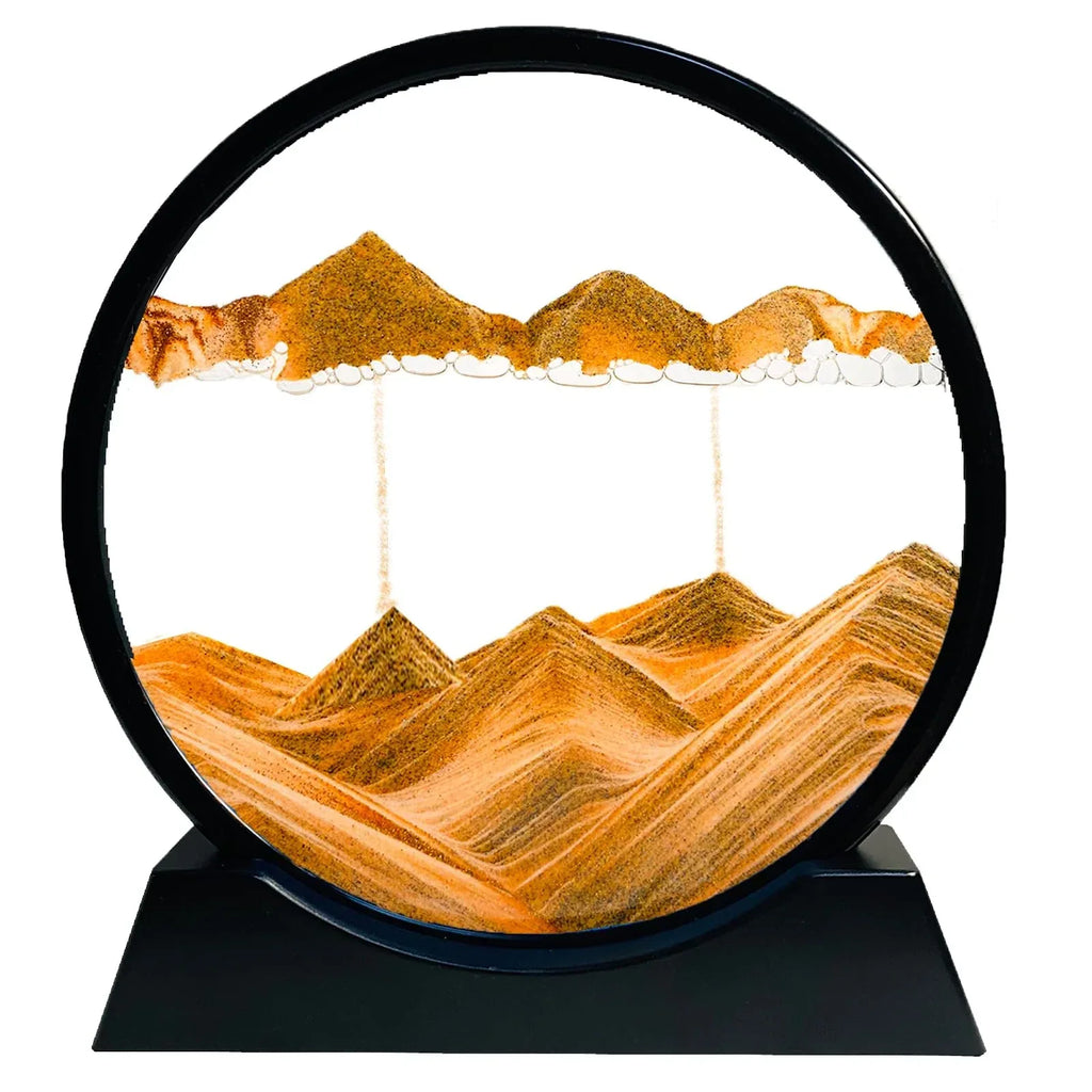 Moving Sand Art Picture - Sand Art Liquid Motion 3D Deep Sea Sandscape, Round Glass Frame Display Flowing Sand Relaxing Toy for Desktop Home Office Work Ocean Decor(Black, 7") - Unique Gift Market