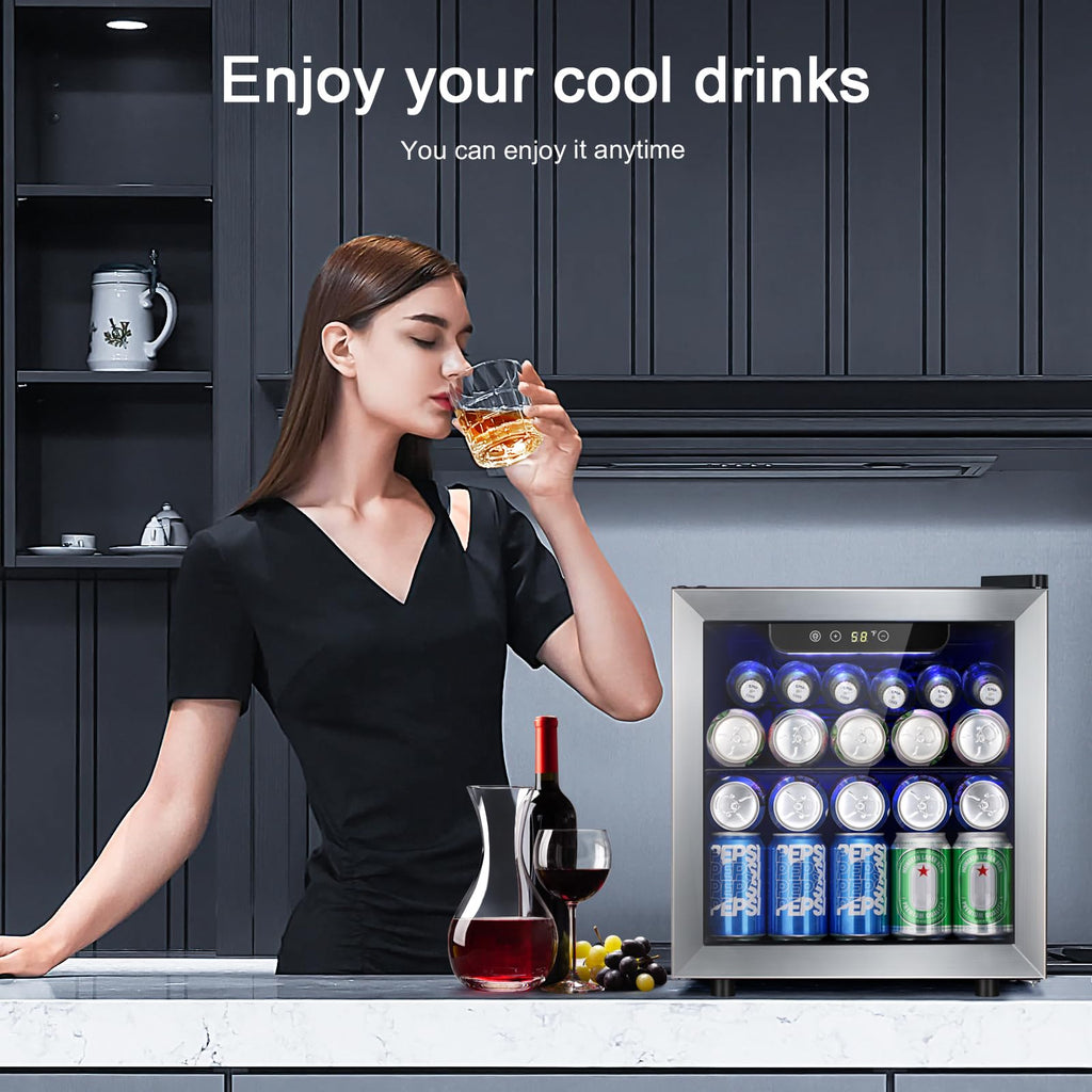 Antarctic Star 18L Beverage Refrigerator Cooler 24Can, Mini Fridge with Quiet Compressor, LED Light,Freestanding Small Fridge with Electronic Temperature Control for Home and Bar(40-61 ℉)