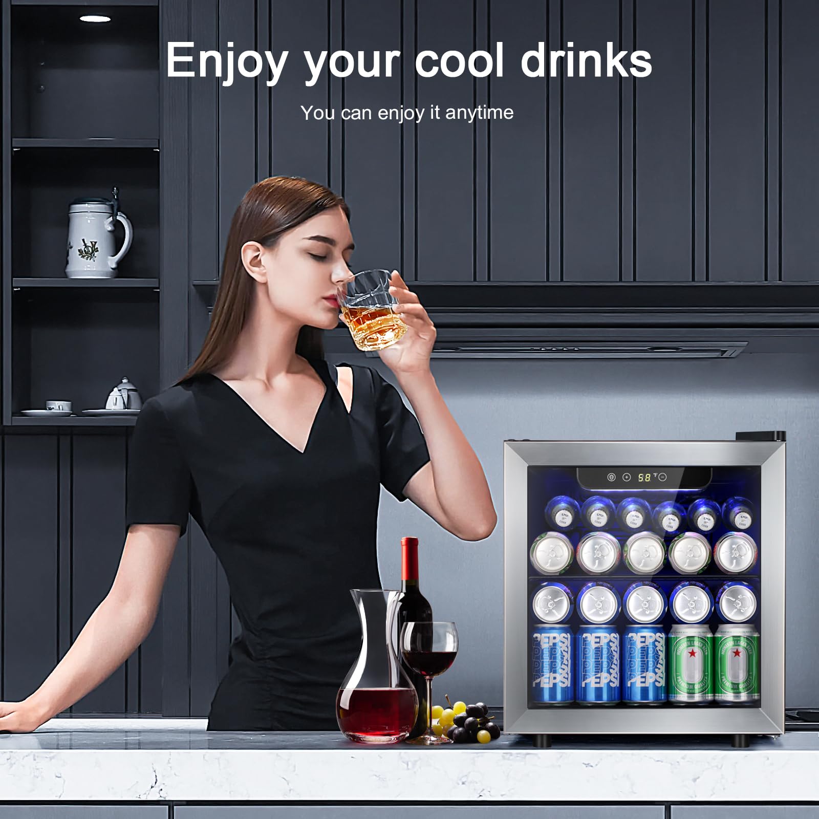 Antarctic Star 18L Beverage Refrigerator Cooler 24Can, Mini Fridge with Quiet Compressor, LED Light,Freestanding Small Fridge with Electronic Temperature Control for Home and Bar(40-61 ℉)