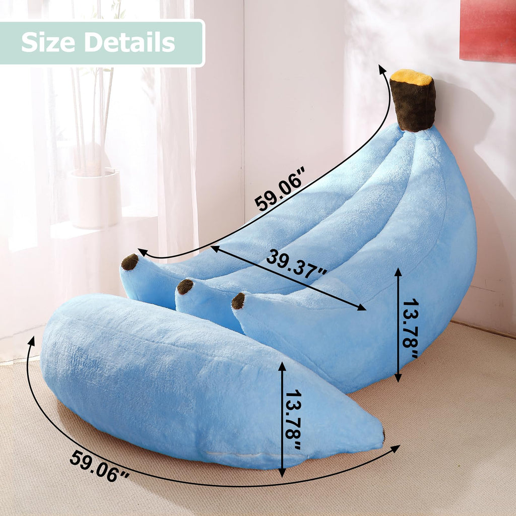Banana Bean Bag Chair with Ottoman, Floor Sofa Bed with Footrest, Comfy Convertible Lounger for Teens & Adults, Plush Couch for Bedroom, Living Room or Dorm, M-Yellow
