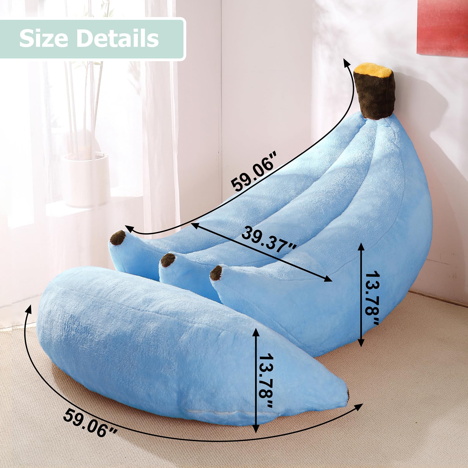 Banana Bean Bag Chair with Ottoman, Floor Sofa Bed with Footrest, Comfy Convertible Lounger for Teens & Adults, Plush Couch for Bedroom, Living Room or Dorm, M-Yellow
