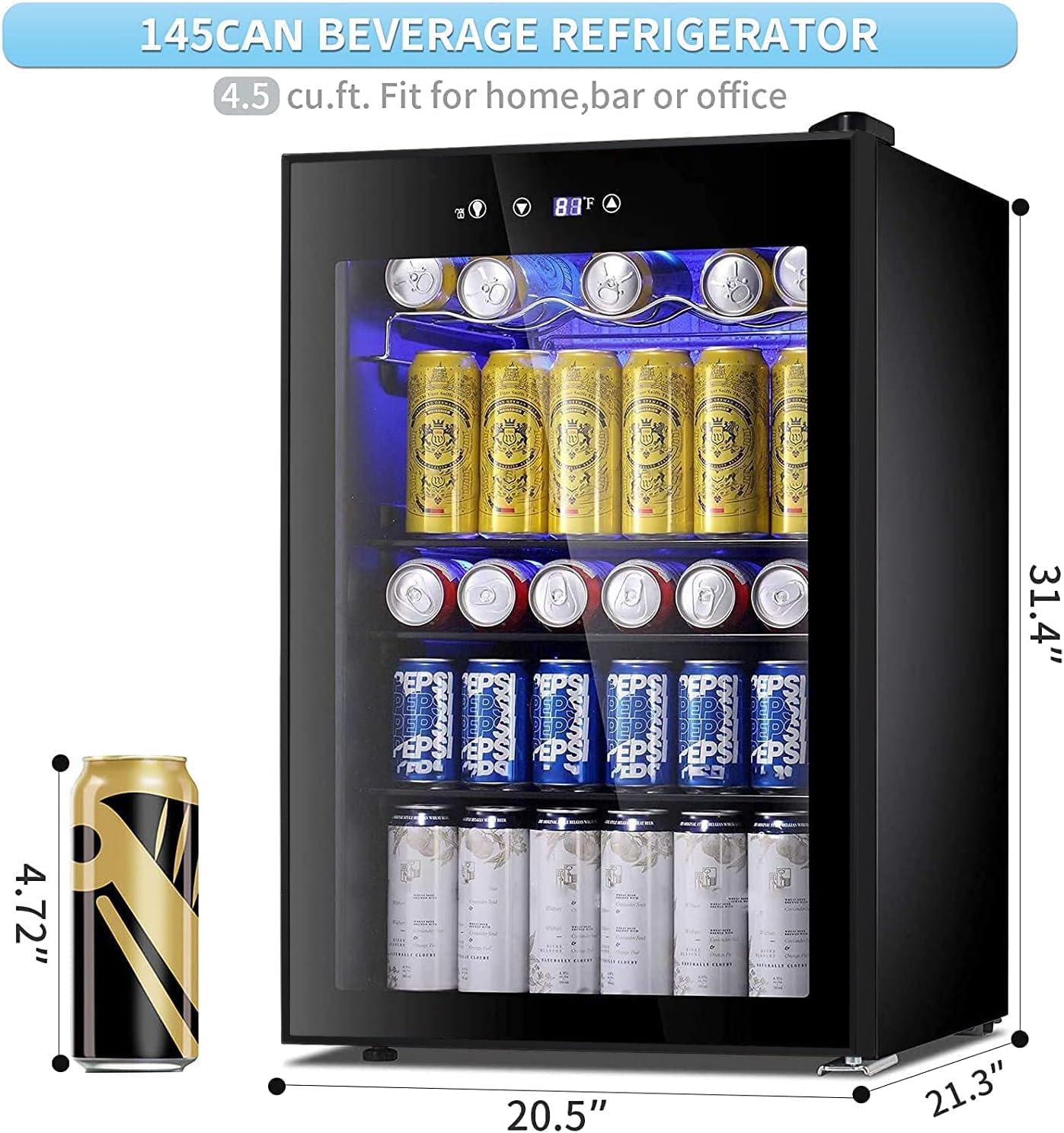 Antarctic Star 18L Beverage Refrigerator Cooler 24Can, Mini Fridge with Quiet Compressor, LED Light,Freestanding Small Fridge with Electronic Temperature Control for Home and Bar(40-61 ℉)