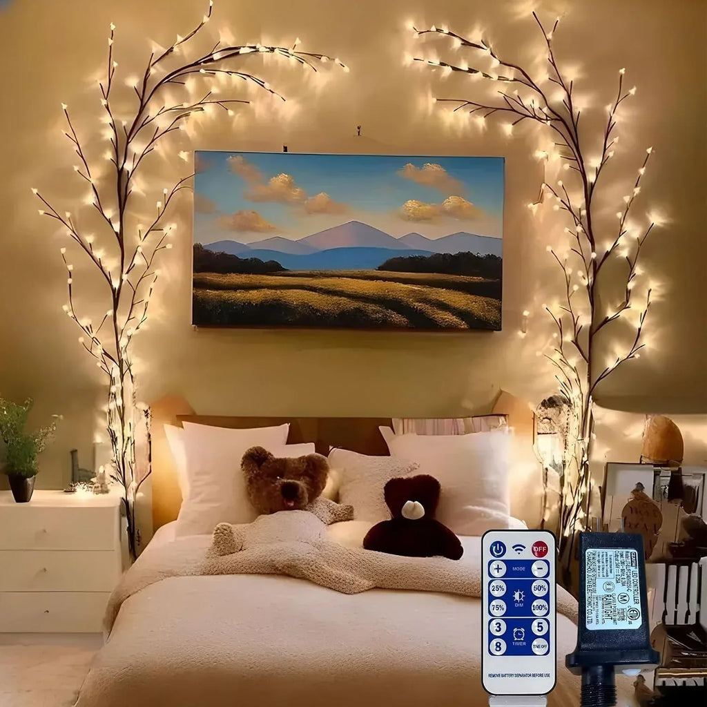 2PCS Enchanted Willow Vine Lights for Home Decor,Flexible DIY Lighted Branches with Remote On/Off Timer Dimmer,7.5FT Lighted Willow Vine 144LEDs for Bedroom Aesthetic Living Room Decor,Brown - Unique Gift Market