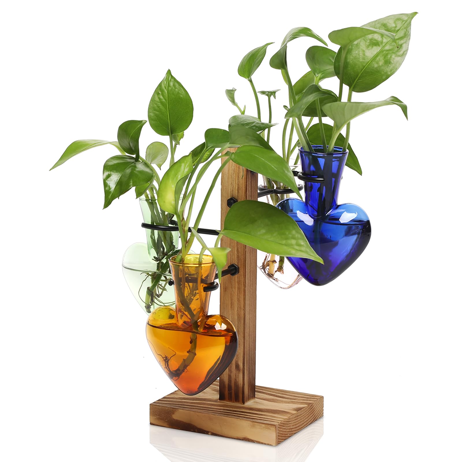 Plant Terrarium Propagation Stations with Wooden Stand, Glass Vase for Indoor Hydroponics Home Garden Office Decoration Gift for Women - 4 Love Bulb Vase