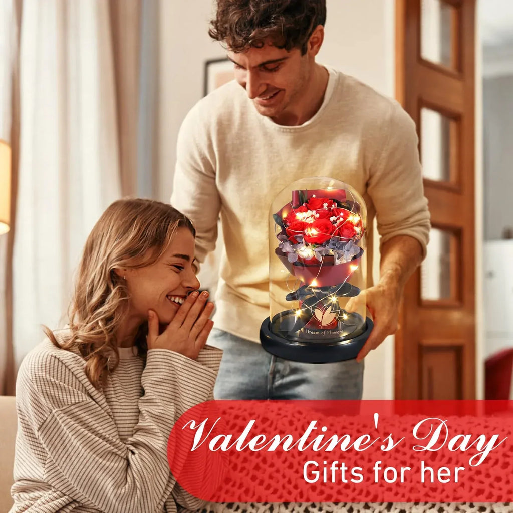 Valentines Day Gifts for Her,Valentines Flower Gifts for Women,Rose in Glass Dome with 2 Light Modes,Light Up Rose Flowers,Valentines Anniversary Birthday Gifts for Women, Mom, Wife, Girlfriend - Unique Gift Market