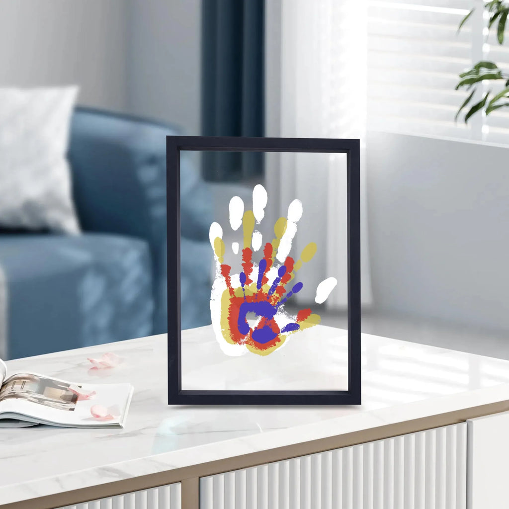Family Handprint Kit, DIY Craft Keepsake Wooden Frame, Endless Gift Set, Non-Toxic Paints, Transparent Sheets (Brown) - Unique Gift Market