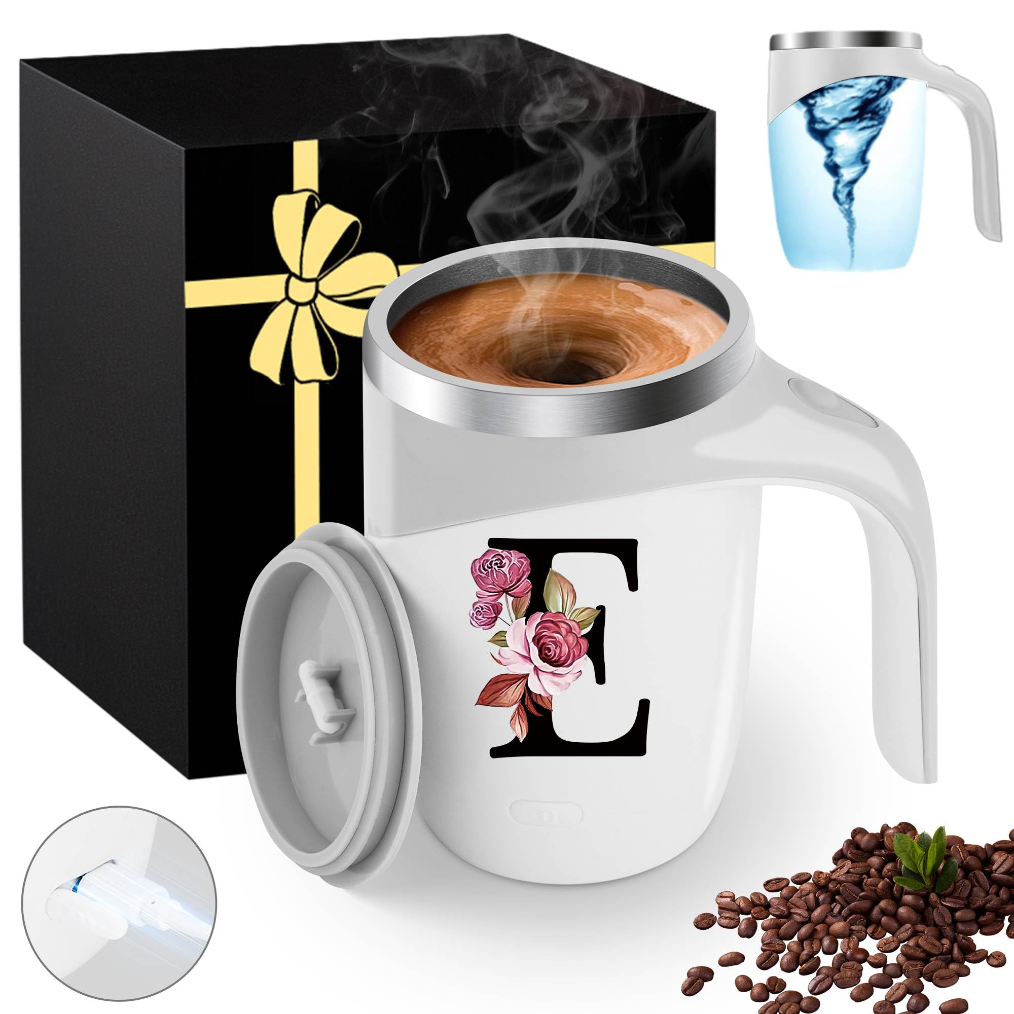 Initial Magnetic Stirring Coffee Mug Stainless Insulated Travel Cup Happy Birthday Personalized Gifts Women Adult Who Have Everything Want Nothing Mom Cool Special Custom Christmas Initial Present,G