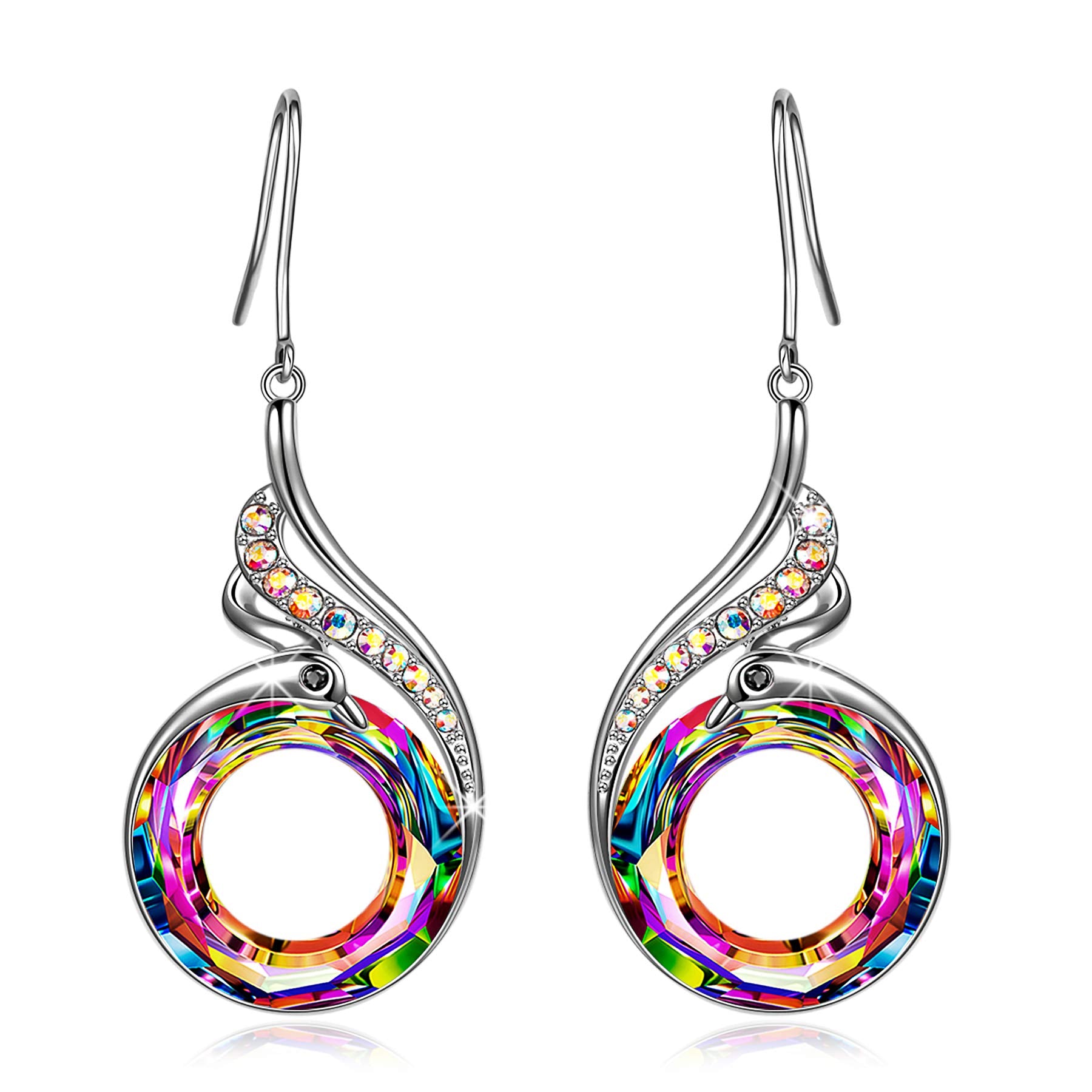 Kate Lynn "Rise From the Ashes" Phoenix Earrings, Sterling Silver Dangle Earrings with Crystals from Austria, Birthday Gift with Jewelry Box, Symbol of Luck and Renewal