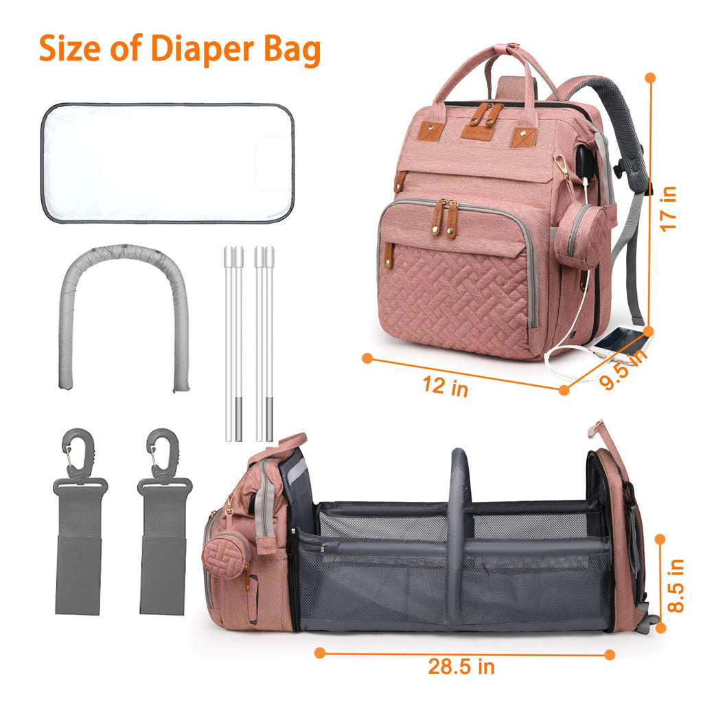 Baby Diaper Bags with Changing Station, Waterproof Diaper Bag Backpack for Moms Dads with USB Charging Port, Baby Shower Gifts, Large Capacity diaper backpack, Grey