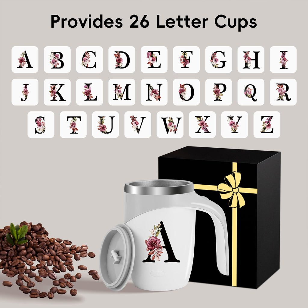 Initial Magnetic Stirring Coffee Mug Stainless Insulated Travel Cup Happy Birthday Personalized Gifts Women Adult Who Have Everything Want Nothing Mom Cool Special Custom Christmas Initial Present,G