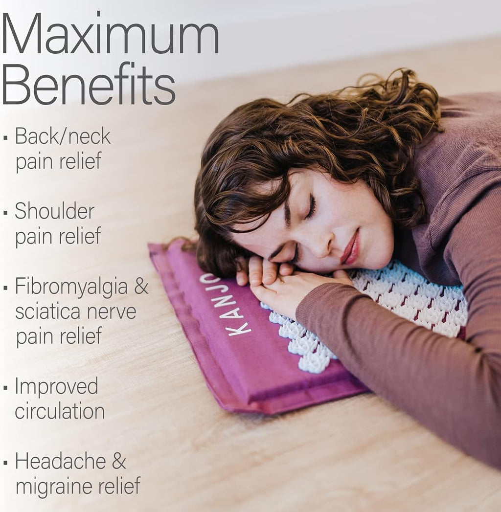 Kanjo Acupressure Mat and Pillow Set for Back Pain Relief & Neck Pain Relief, with Pressure Points for Muscle Pain Relief with Travel Bag - Black