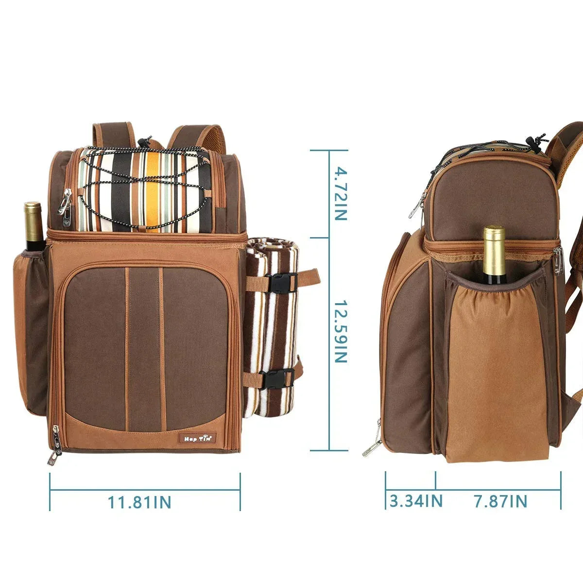 Hap Tim Picnic Basket Backpack for 2 Person with 2 Insulated Cooler Compartment, Wine Holder, Fleece Blanket, Cutlery Set, Wedding Gifts for Couples, Bridal Shower Gifts, Engagement Gifts - Unique Gift Market