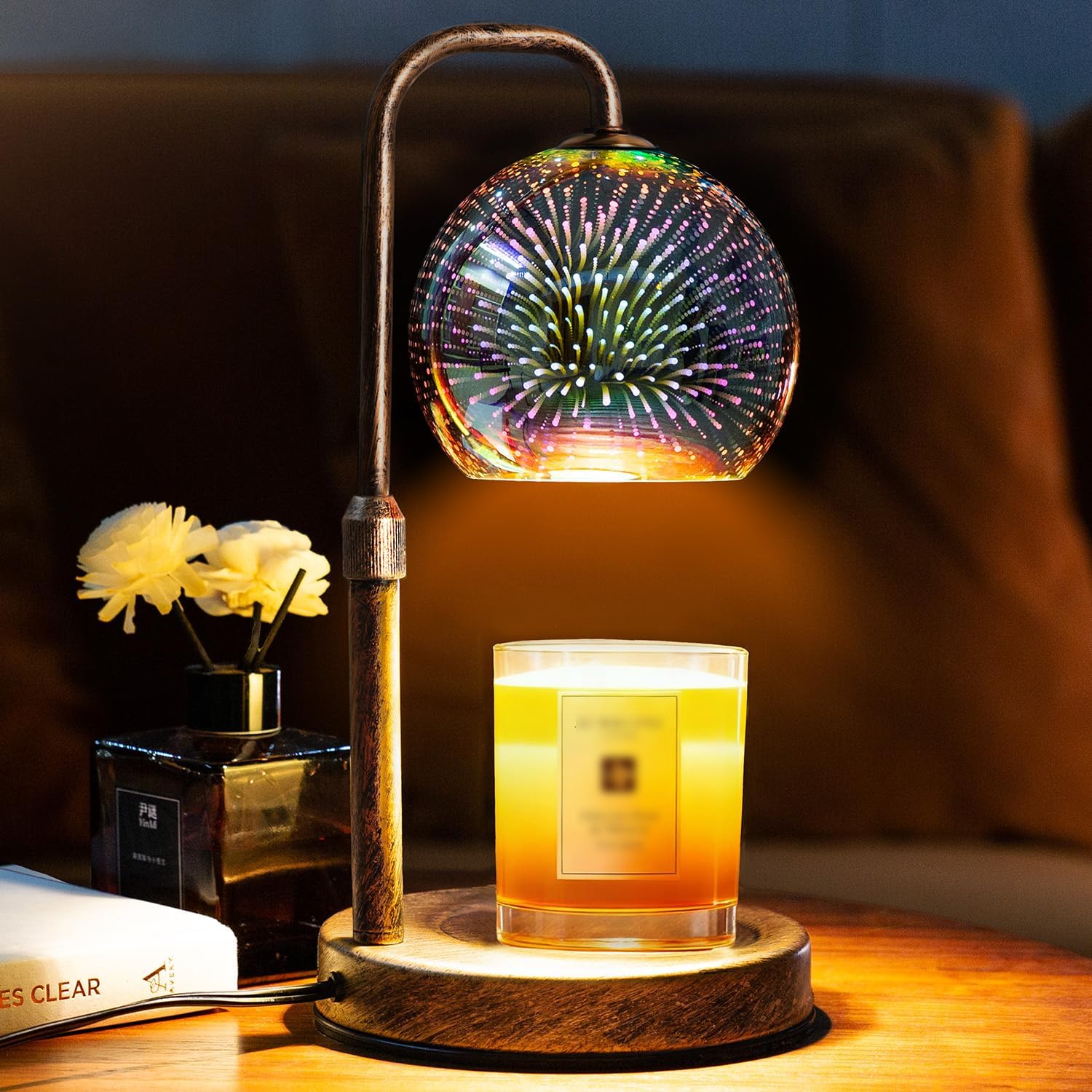 Glocusent Candle Warmer Lamp with Timer, 3D Glass Globe, Antique Base, Dimmable Height Adjustable Wax Melter for Scented Jar Candles, 2-8H Auto Off, Christmas Birthday Gifts for Women, Home Decor Gift
