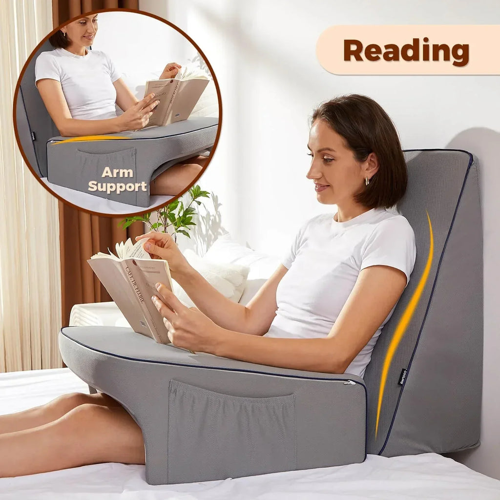 Reading Pillow for Gaming, Extra Large Laptop Pillow for Adult, Memory Foam Lap Desk Gaming Pillow for Reading, Working, Playing Steam Deck Switch or Sitting in Bed Floor Sofa(Grey) - Unique Gift Market