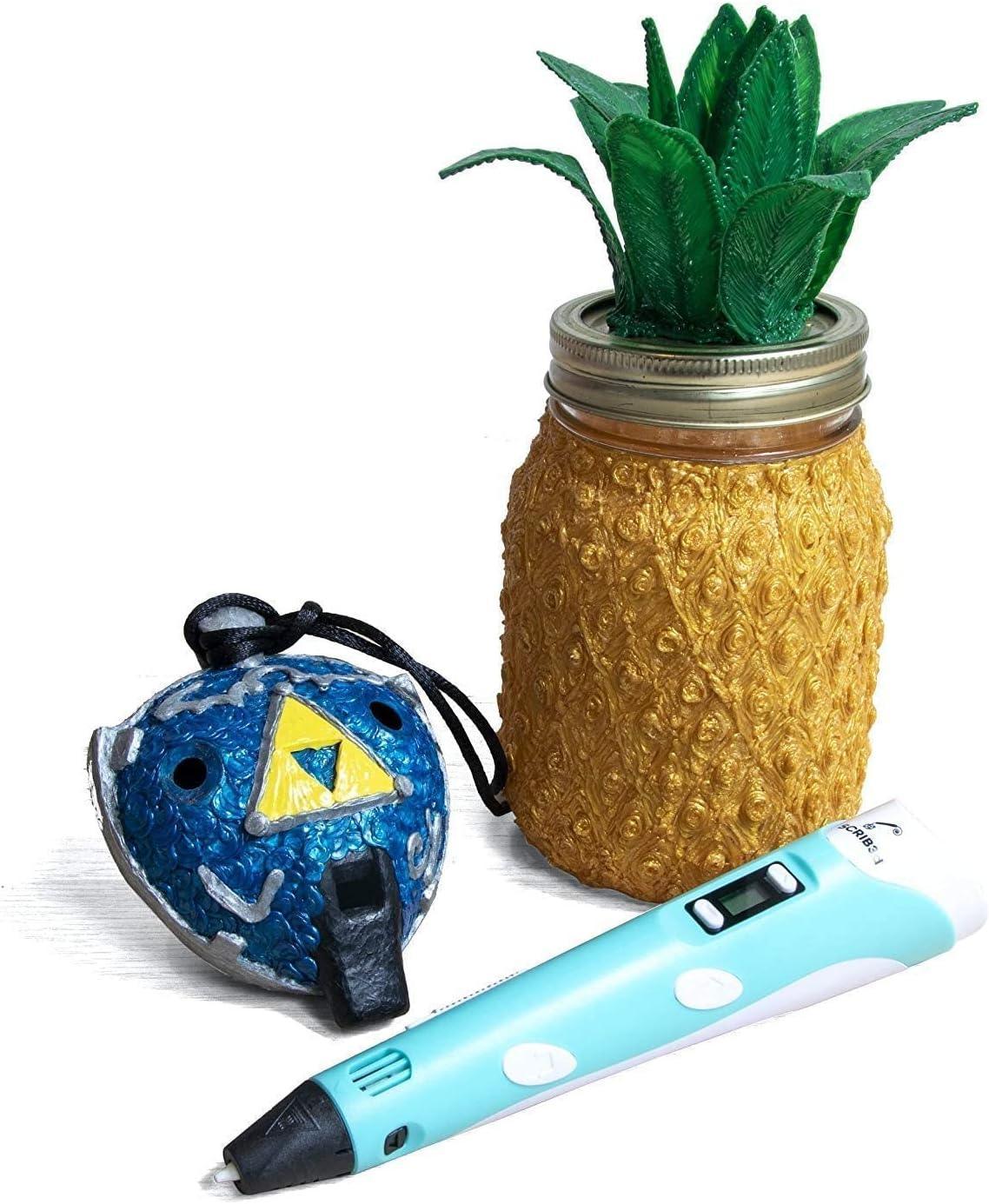 SCRIB3D P1 3D Printing Pen with Display - Includes 3D Pen, 3 Starter Colors of PLA Filament, Stencil Book + Project Guide, and Power adapter - Unique Gift Market