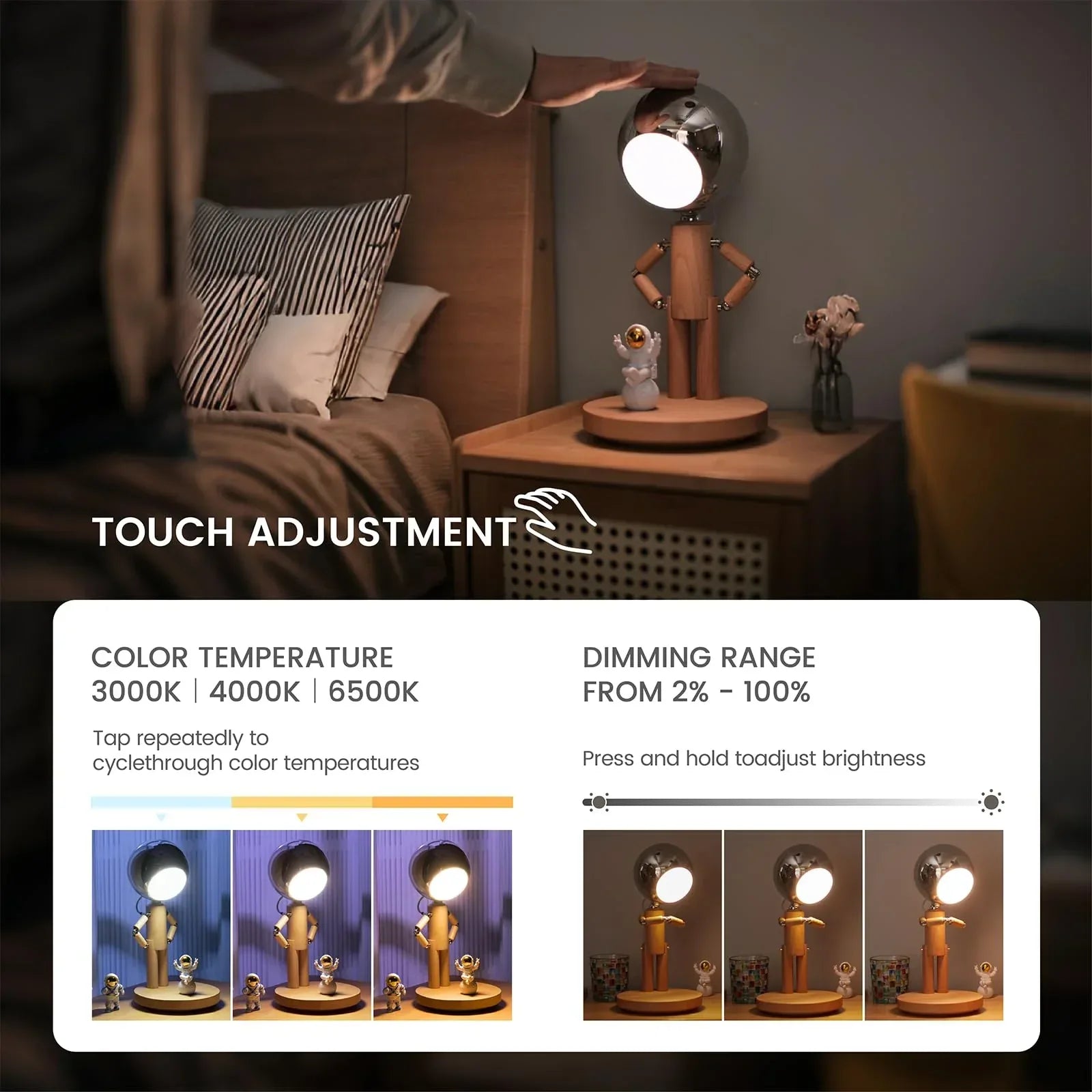 Cordless Table Lamp, Rechargeable Wooden Table Lamp with Touch Control & Adjustable Brightness, Cordless Decorative Bedside Lamp for Bedroom, Home Decor & Unique Gifts, Black Walnut - Unique Gift Market
