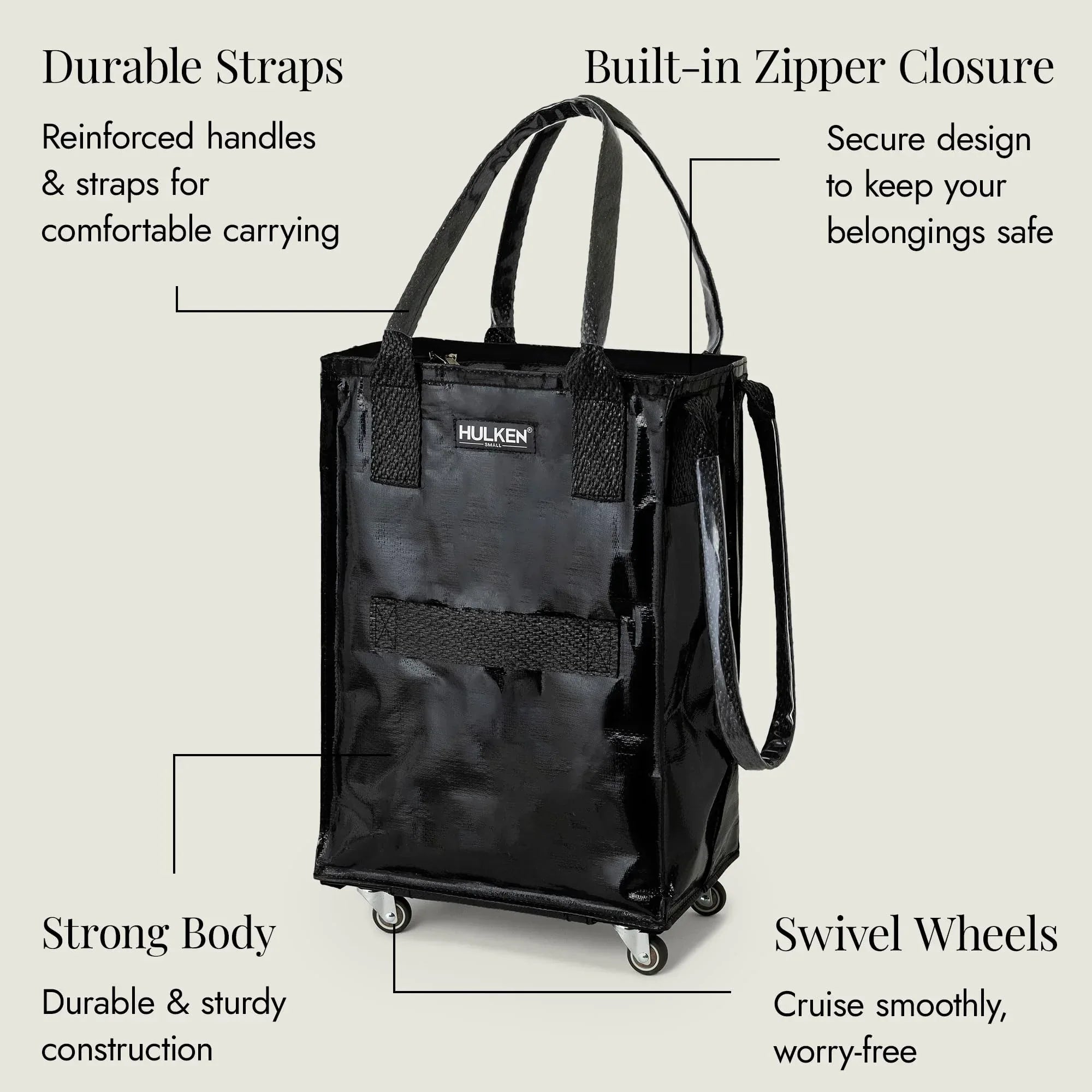 (Medium, Rose Gold) Reusable Grocery Bag On Wheels, Shopping Trolley, Rolling Tote, Zipper Closure, Lightweight, Carries Up to 66 lb, Folds Flat, Unbreakable Handles - Unique Gift Market