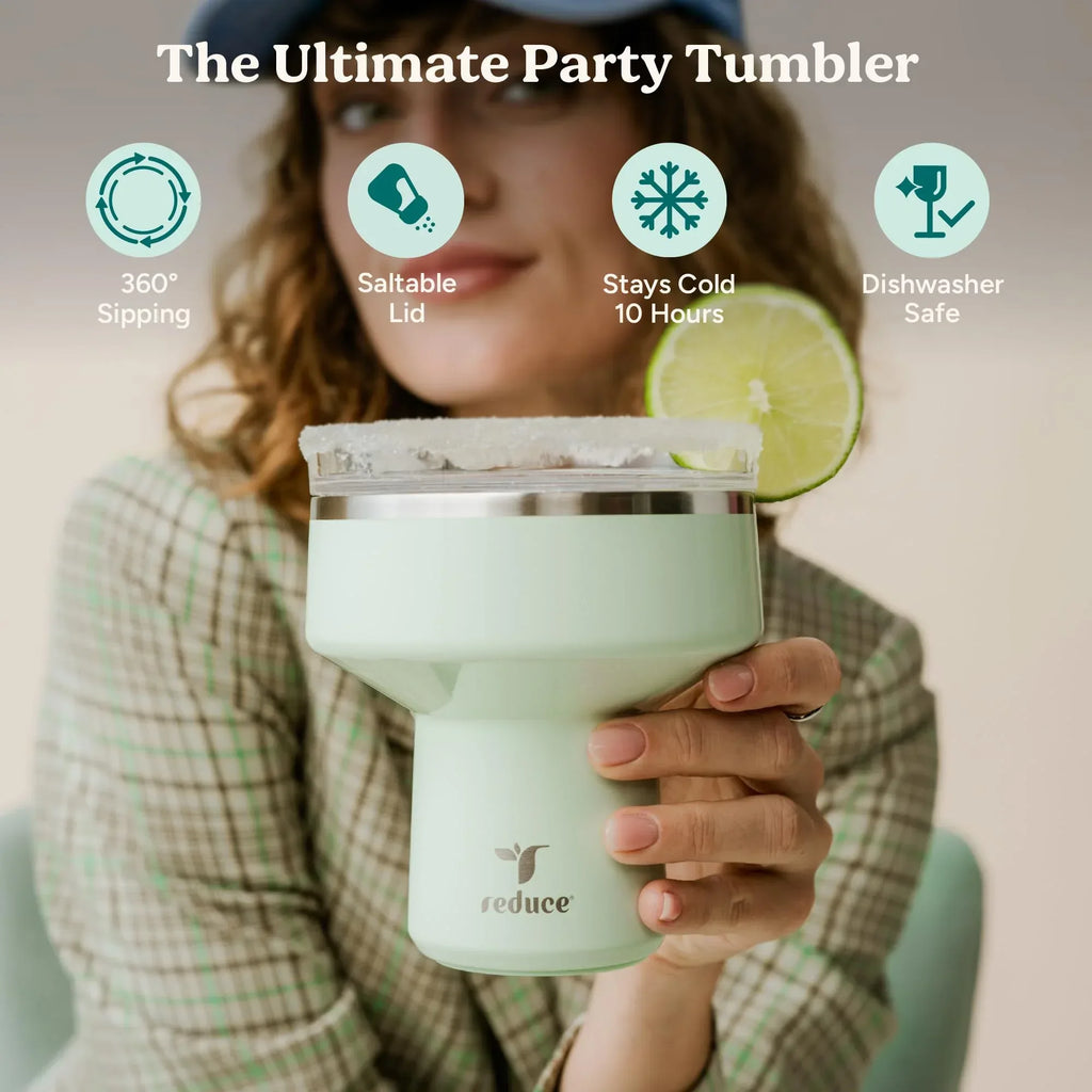 REDUCE Saltini 16 oz Cocktail Tumbler - Insulated Margarita Tumbler with Lid - Keeps Drinks Cold for 10 Hours - 360 Sippable Martini Glass Alternative - Shatterproof, Perfect for Parties - Sea Glass - Unique Gift Market