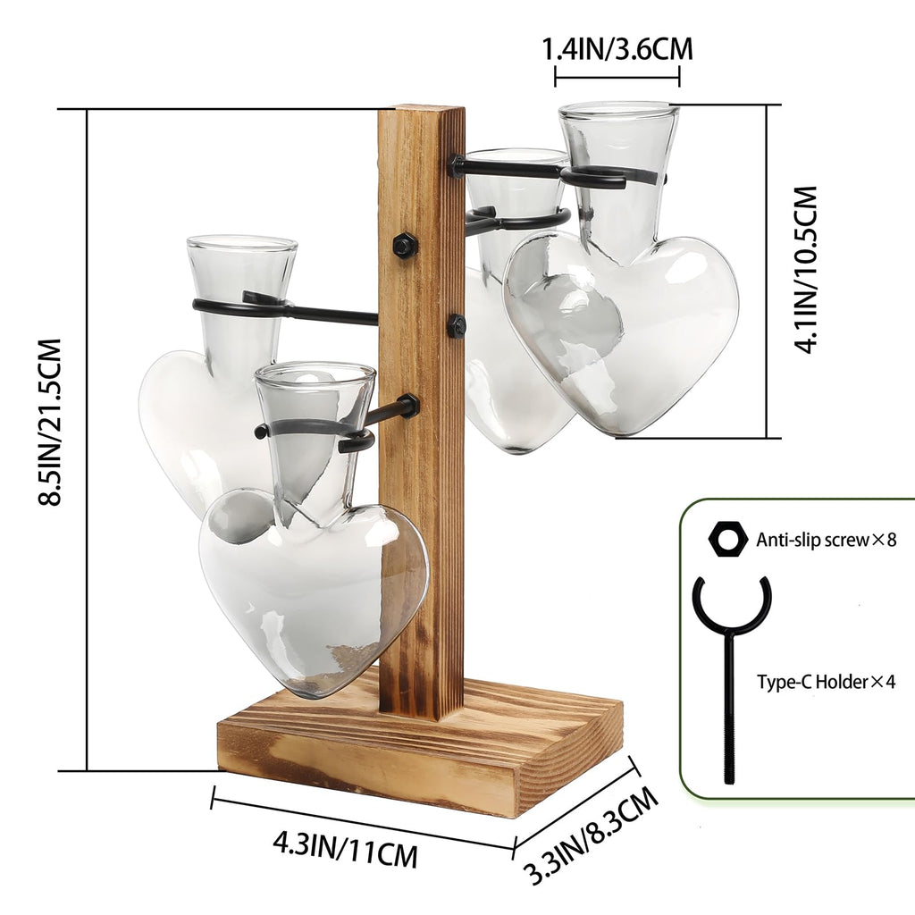 Plant Terrarium Propagation Stations with Wooden Stand, Glass Vase for Indoor Hydroponics Home Garden Office Decoration Gift for Women - 4 Love Bulb Vase