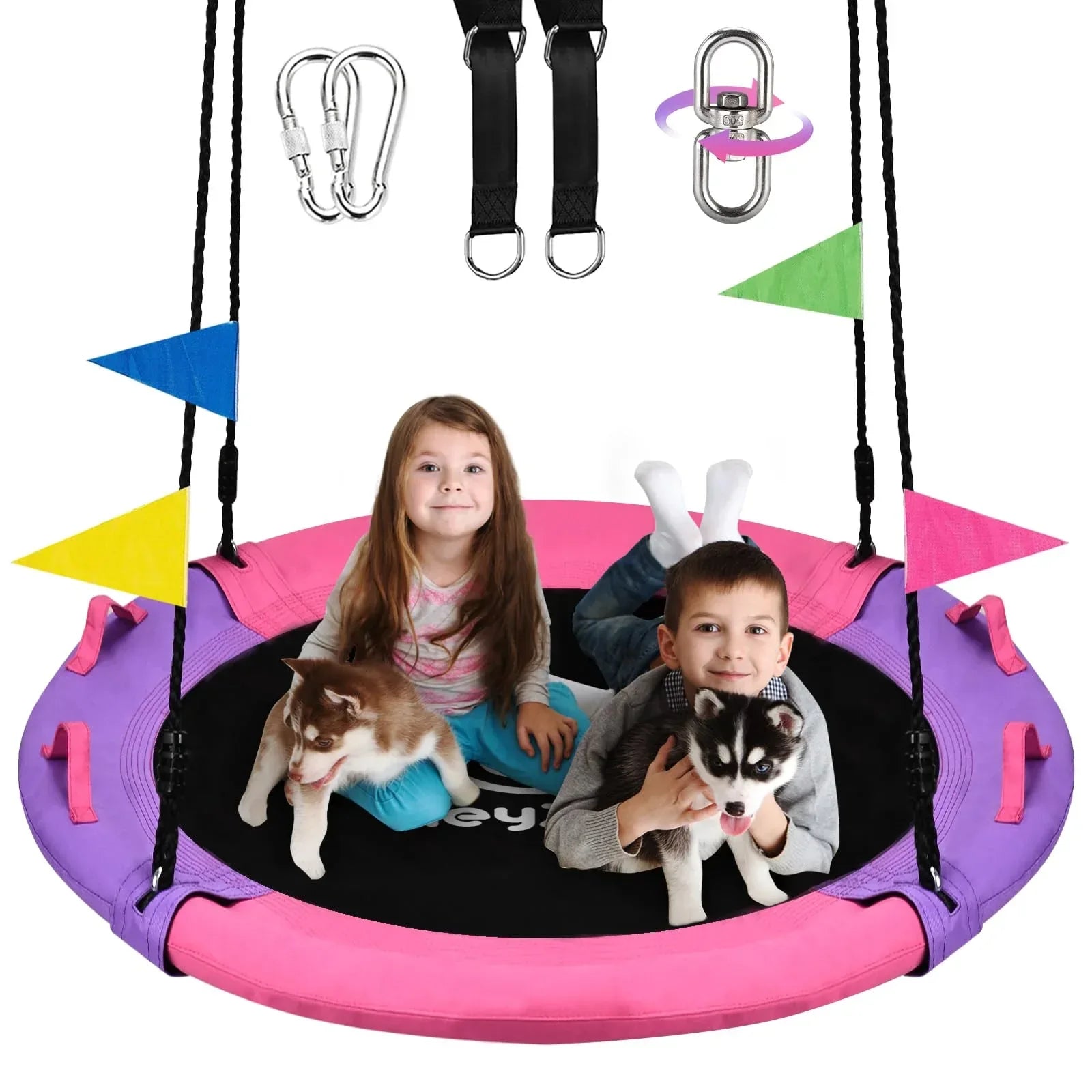 43 Inch Tree Swing, 900lbs Weight Capacity Saucer Swing Sets for Kids & Adults, with 360 Degree Swivel and Adjustable Hanging Strap, Green and Blue - Unique Gift Market