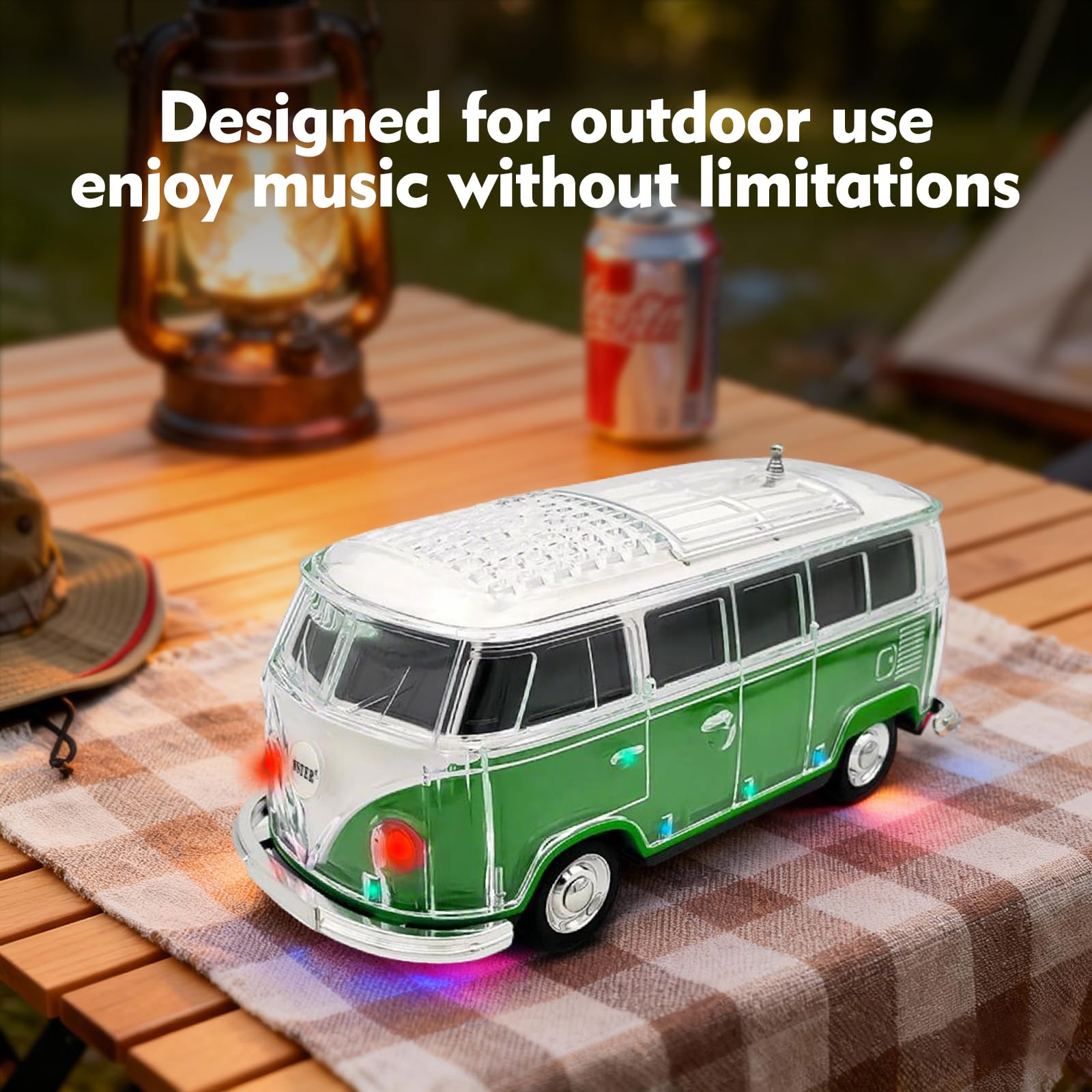 Mini Bus Bluetooth Speaker with Microphone, Portable Speaker Bluetooth, Small Speakers Bluetooth Wireless, LED Light, USB/TF, Car Design, Gift for Men, Men Birthday Gift Ideas (Green)