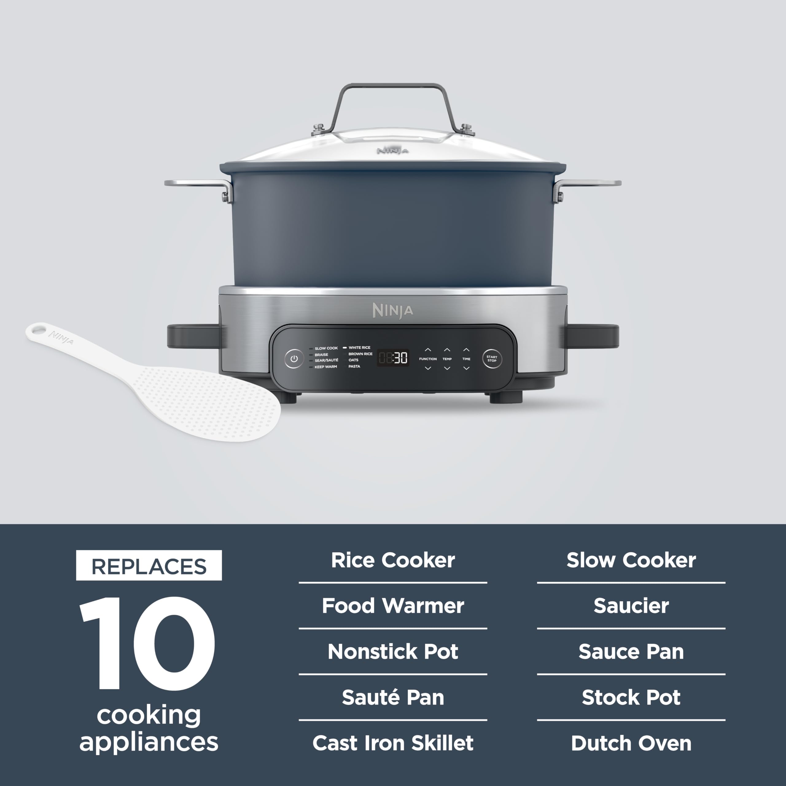 Ninja® 12-in-1 PossibleCooker™ PLUS | 8.5-qt - Sous Vide & Proof Multi-Cooker | Slow Cooker, Dutch Oven & More | Glass Lid & Integrated Spoon | Nonstick | Oven Safe Pot to 500°F | Black | MC1010