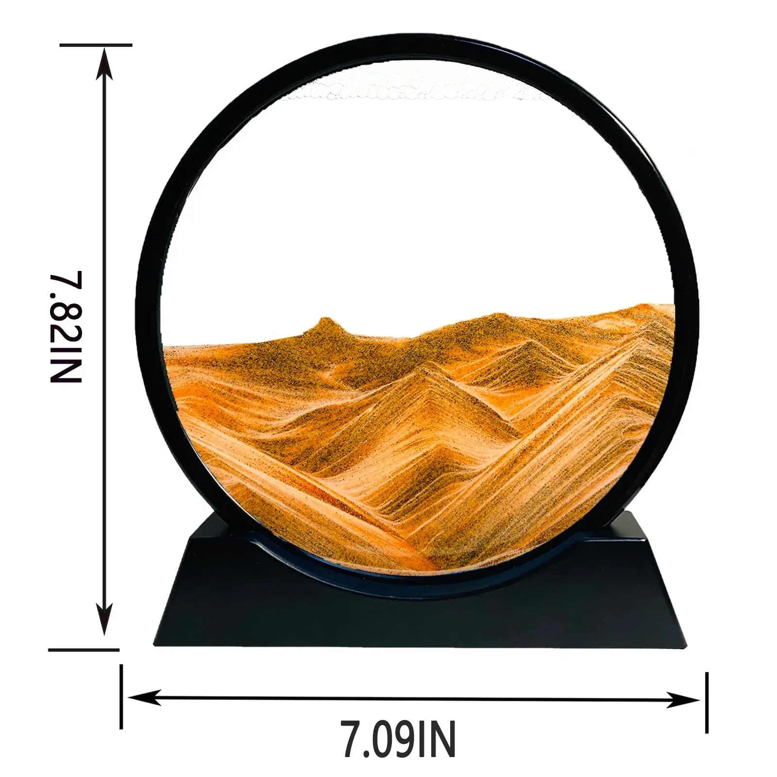 Moving Sand Art Picture - Sand Art Liquid Motion 3D Deep Sea Sandscape, Round Glass Frame Display Flowing Sand Relaxing Toy for Desktop Home Office Work Ocean Decor(Black, 7") - Unique Gift Market