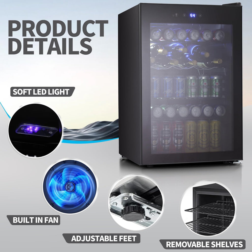 Antarctic Star 18L Beverage Refrigerator Cooler 24Can, Mini Fridge with Quiet Compressor, LED Light,Freestanding Small Fridge with Electronic Temperature Control for Home and Bar(40-61 ℉)