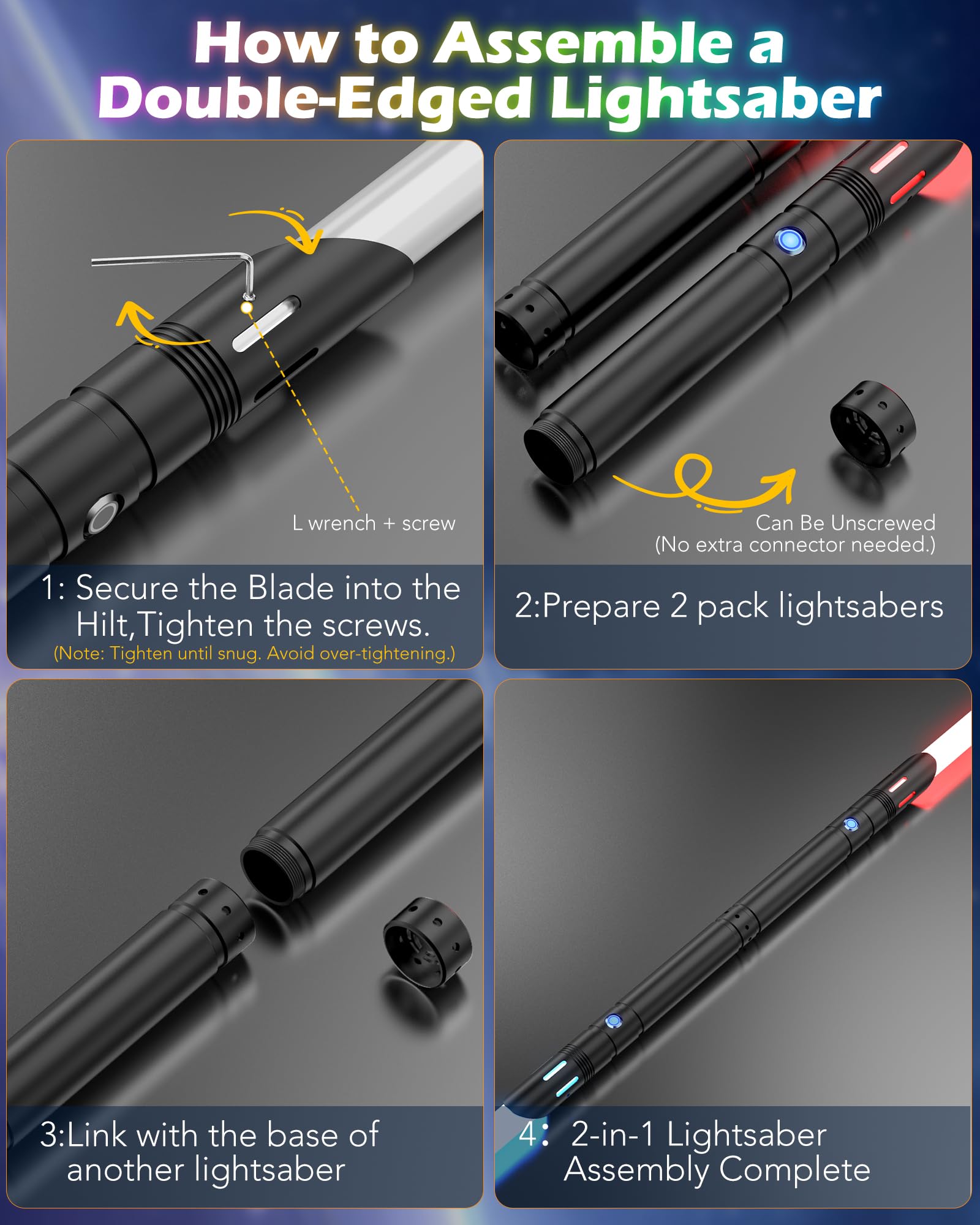 Lightsaber, Double-bladed Dueling Light Saber, 4 Sound Fonts, 12 RGB Colors FX Metal Hilt Light Sabers 40inch Real Light Sabers 2pack for Adults/Kids Birthday Xmas Gift, Halloween Cosplay