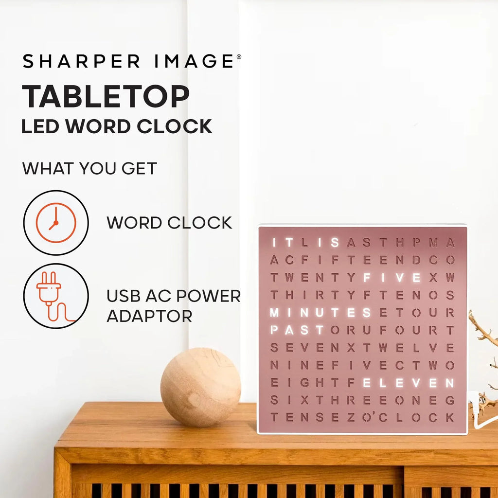 Sharper Image LED Word Digital Clock, 7.75", Copper Finish, Light-Up Desk & Wall Clock, Modern Time Display, Shelf or Wall Decor for Home Office, Living Room, Kitchen & Bedroom, Housewarming Gift - Unique Gift Market