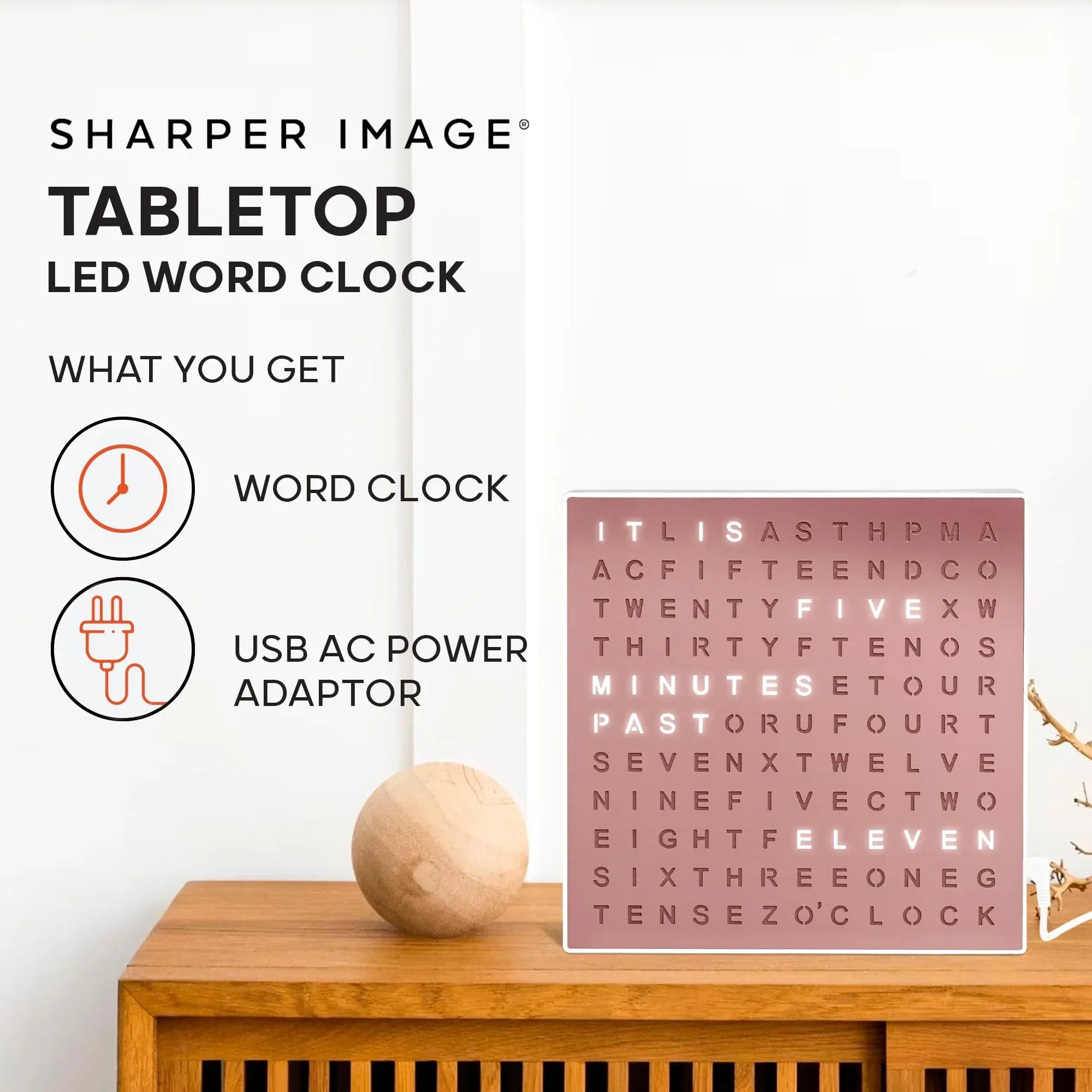 Sharper Image LED Word Digital Clock, 7.75", Copper Finish, Light-Up Desk & Wall Clock, Modern Time Display, Shelf or Wall Decor for Home Office, Living Room, Kitchen & Bedroom, Housewarming Gift - Unique Gift Market
