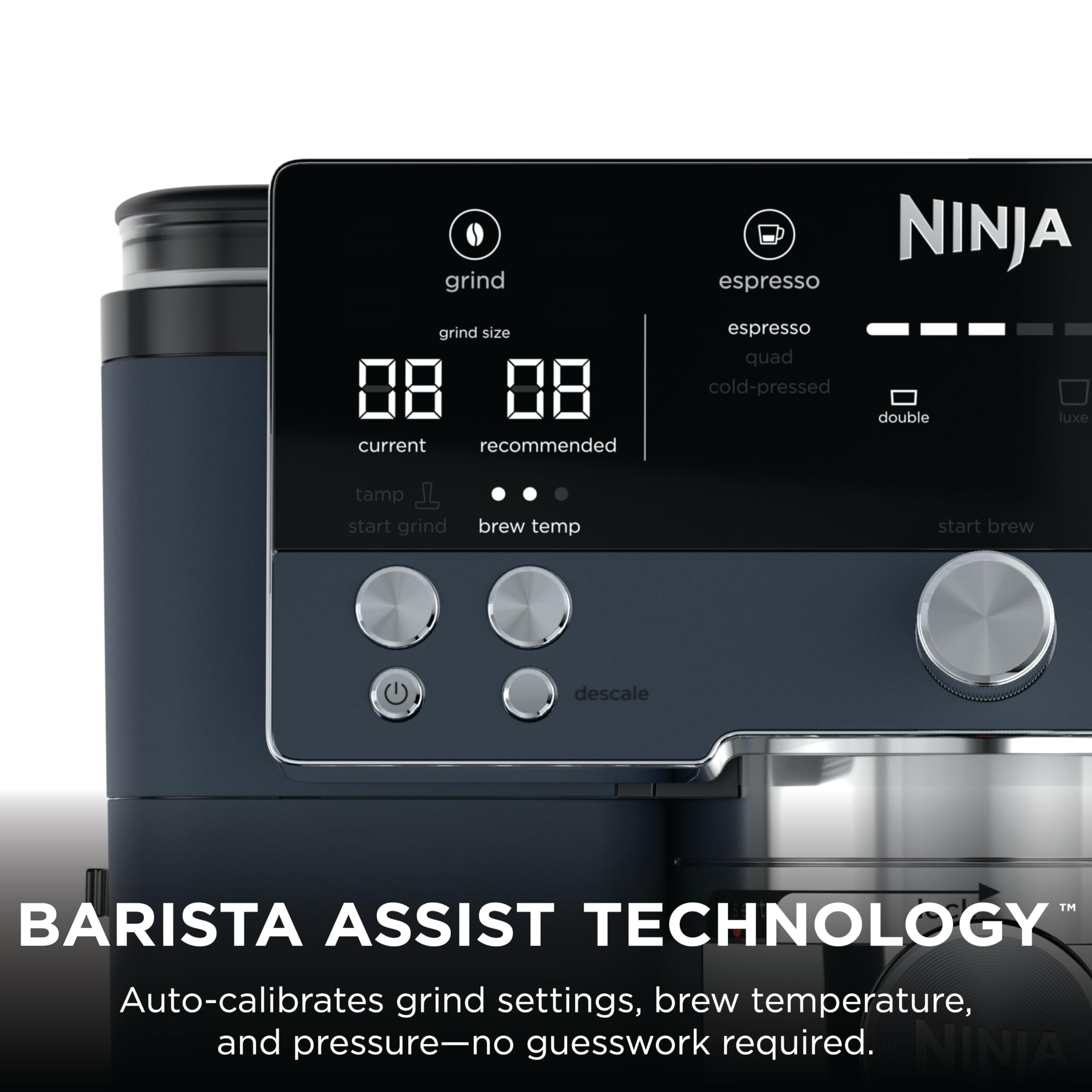 Ninja Luxe Café 3-in-1 Espresso, Drip Coffee and Cold Brew Machine | Integrated Coffee Grinder, Milk Frother, Assisted Tamper & Built-In Espresso Accessory Storage | Stainless Steel | ES601