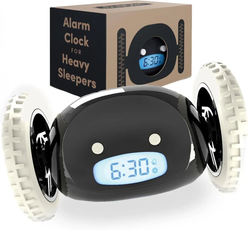 CLOCKY Alarm Clock on Wheels – Loud Rolling Alarm Clock for Heavy Sleepers | Runaway Clock That Jumps & Runs to Wake You Up | Funny Unique Gift for Adults, Teens & Kids Bedrooms (Black) - Unique Gift Market