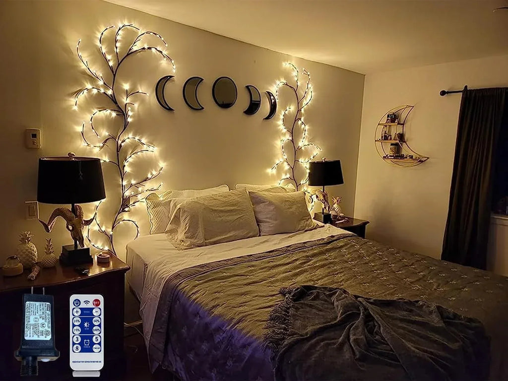 2PCS Enchanted Willow Vine Lights for Home Decor,Flexible DIY Lighted Branches with Remote On/Off Timer Dimmer,7.5FT Lighted Willow Vine 144LEDs for Bedroom Aesthetic Living Room Decor,Brown - Unique Gift Market