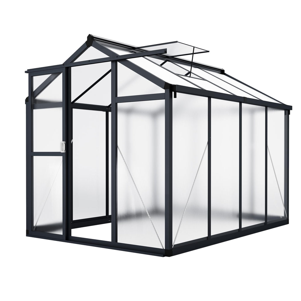 6×8FT Greenhouses for Outdoors, Aluminum Polycarbonate Greenhouses with Roof Vent - Heavy-Duty Walk-in Green Houses for All-Season Backyard Gardening