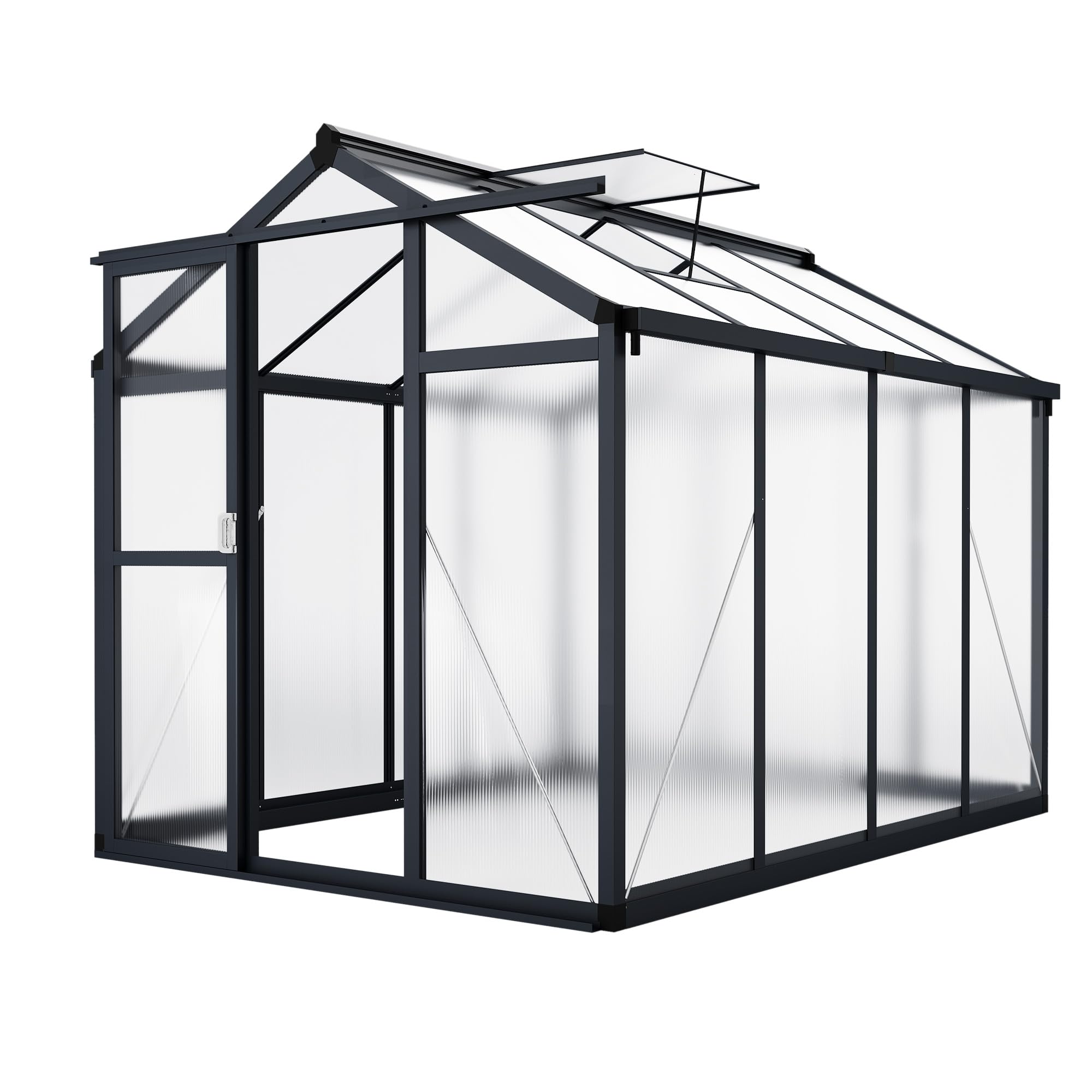 6×8FT Greenhouses for Outdoors, Aluminum Polycarbonate Greenhouses with Roof Vent - Heavy-Duty Walk-in Green Houses for All-Season Backyard Gardening