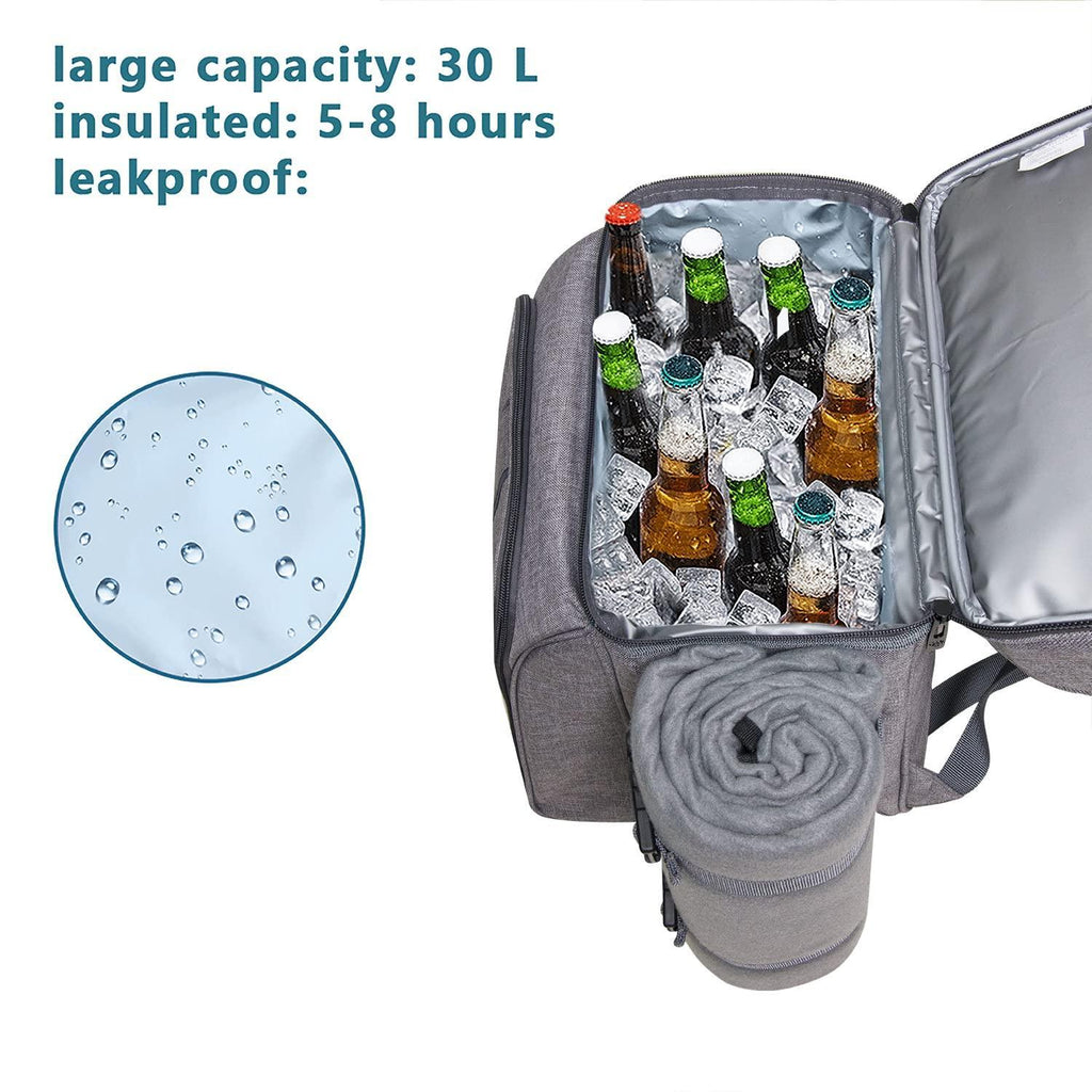 Hap Tim Picnic Basket Backpack for 2 Person with 2 Insulated Cooler Compartment, Wine Holder, Fleece Blanket, Cutlery Set, Wedding Gifts for Couples, Bridal Shower Gifts, Engagement Gifts - Unique Gift Market