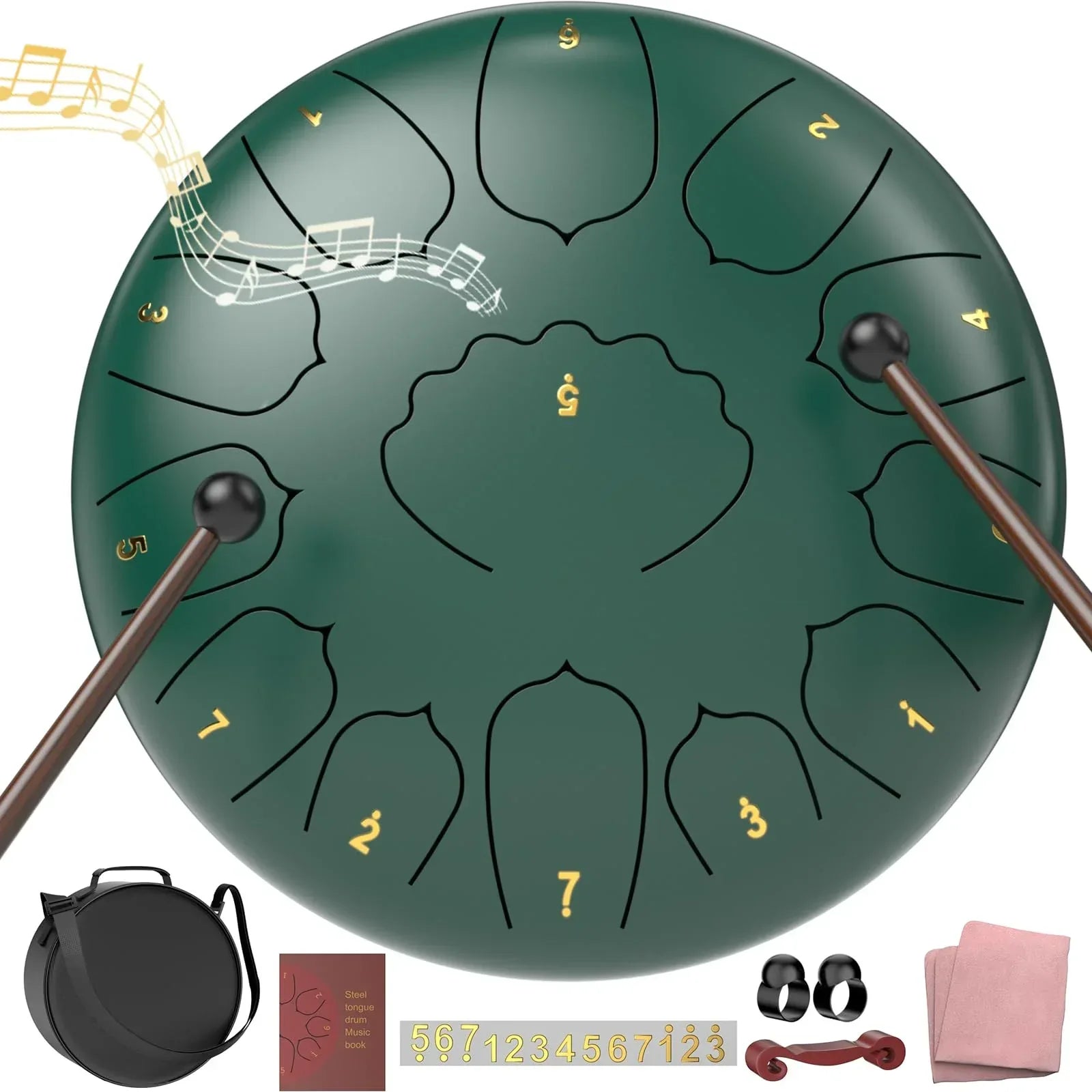 Rain Drum for Outside Garden, 6 Inches 8 Notes Steel Tongue Chakra Drums, Waterproof Meditation Rain Chime, Musical Instruments for Adult Gift with Bag, Music Book, Drum Mallets (Green) - Unique Gift Market