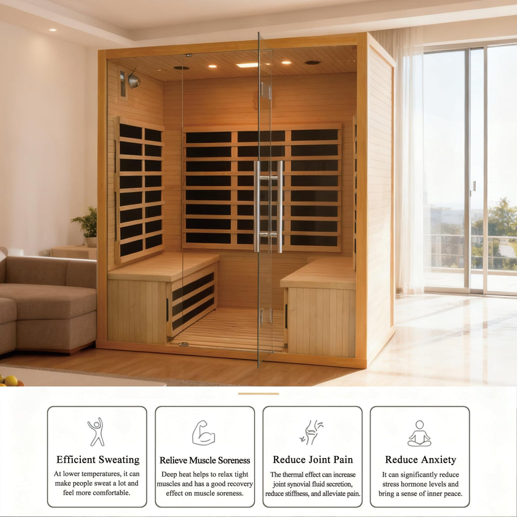 Far Infrared Sauna for 1 Person - 1050W Fast Heating, Canadian Hemlock Wood Home Sauna with Bluetooth Speaker, Chromotherapy & Oxygen Ionizer Easy Assembly Indoor Sauna for Relaxation, Detox, Home Gym
