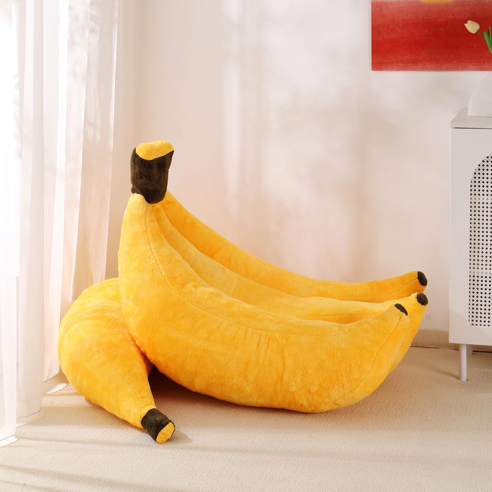 Banana Bean Bag Chair with Ottoman, Floor Sofa Bed with Footrest, Comfy Convertible Lounger for Teens & Adults, Plush Couch for Bedroom, Living Room or Dorm, M-Yellow