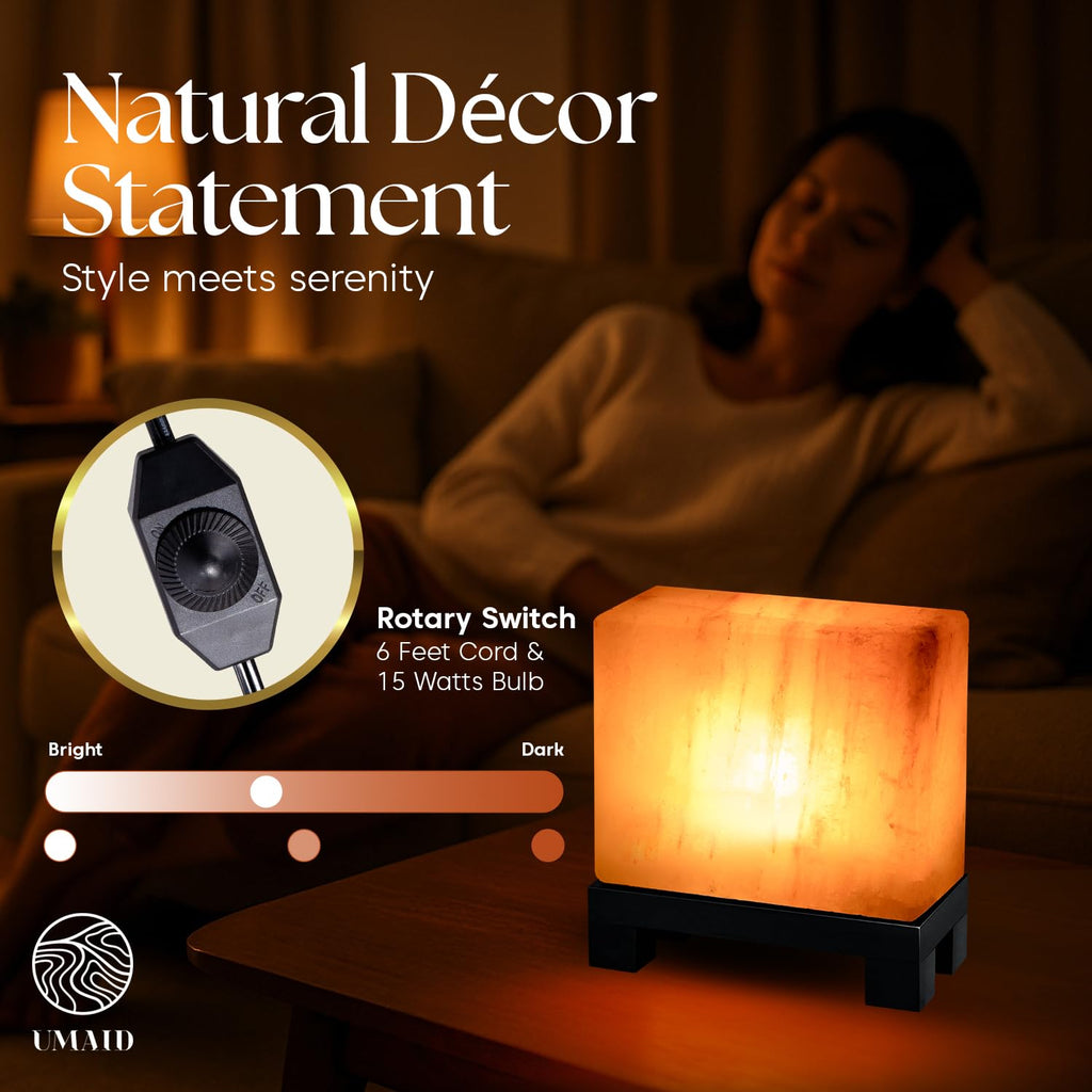 UMAID Himalayan Salt Lamp Bowl with 6 Massage Balls – Dimmable Natural Pink Rock Salt Lamp for Relaxation, Meditation,Yoga, Spa, Office, Bedroom, Wellness, Home Decor, and Unique Gift