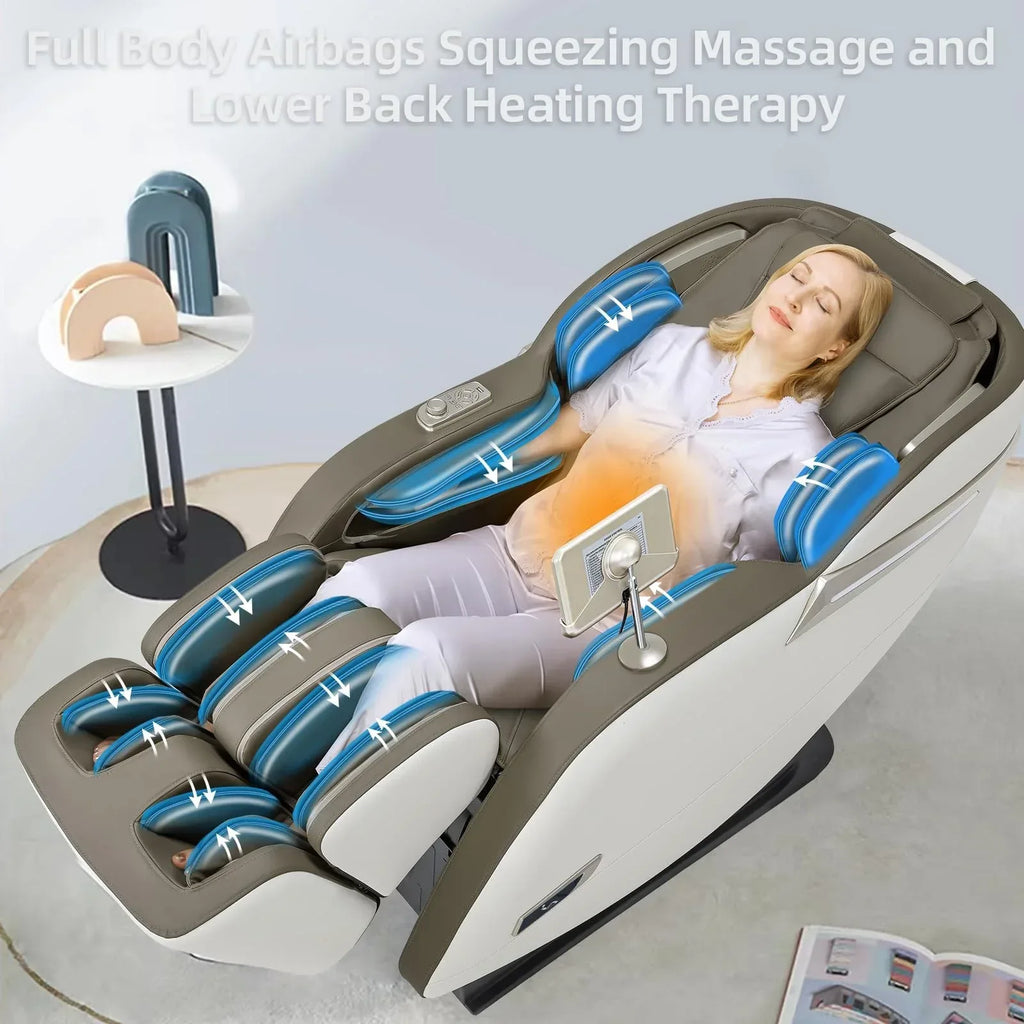 MYTHIA MD906 2026 Massage Chair - Full Body Zero Gravity Recliner with 3D Massage, Heat Therapy, Air Pressure & Foot Roller, Bluetooth & USB Charging Port for Home & Office Use (Beige) - Unique Gift Market