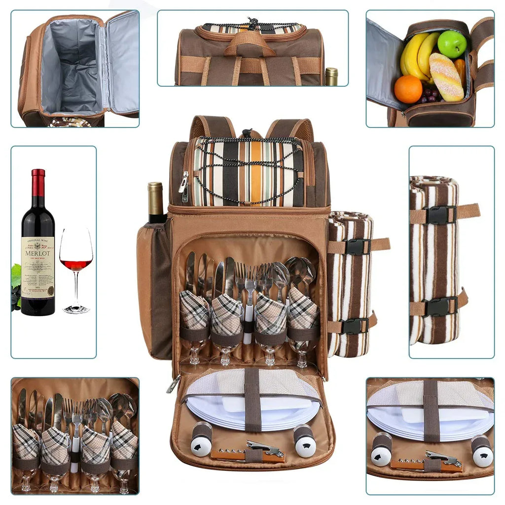 Hap Tim Picnic Basket Backpack for 2 Person with 2 Insulated Cooler Compartment, Wine Holder, Fleece Blanket, Cutlery Set, Wedding Gifts for Couples, Bridal Shower Gifts, Engagement Gifts - Unique Gift Market