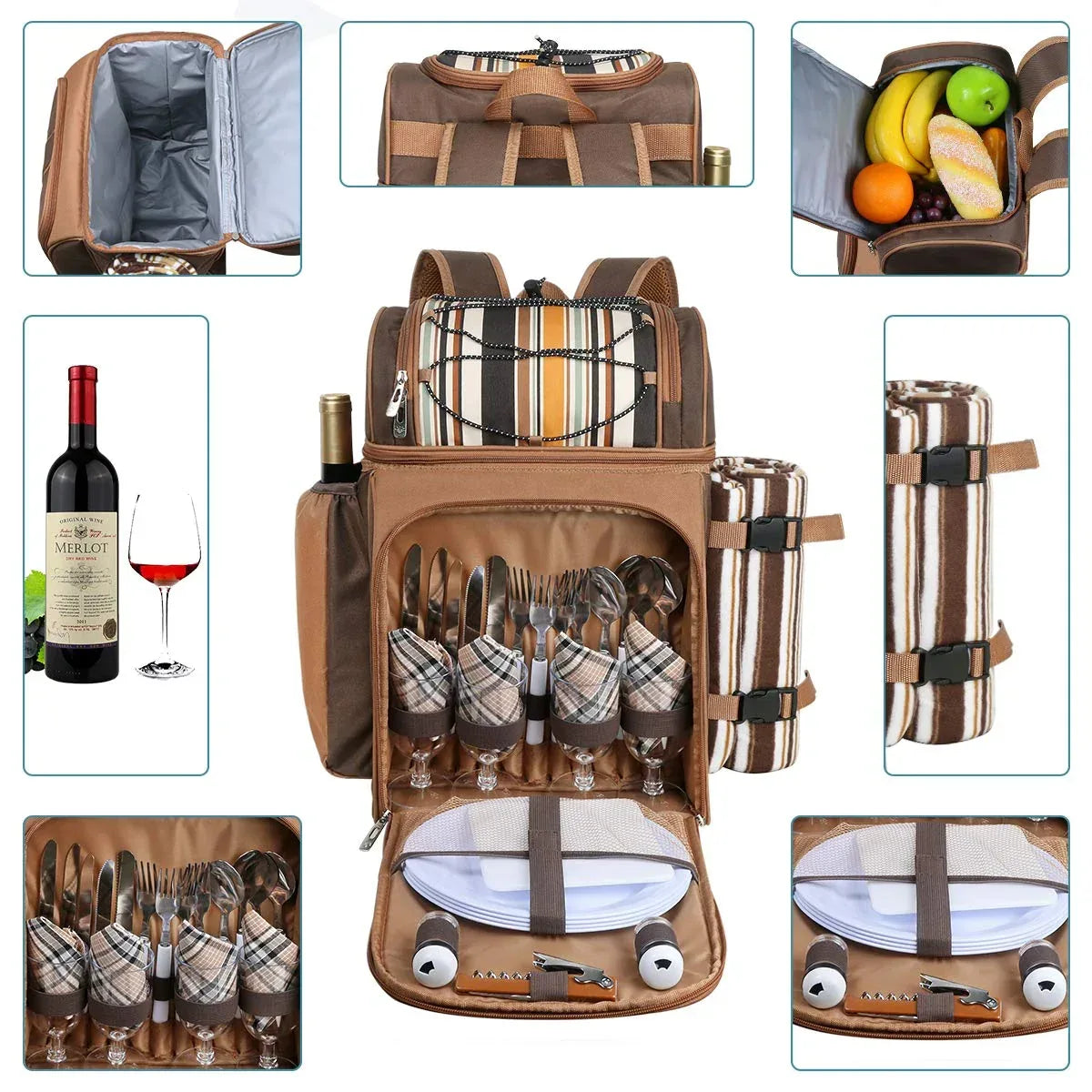 Hap Tim Picnic Basket Backpack for 2 Person with 2 Insulated Cooler Compartment, Wine Holder, Fleece Blanket, Cutlery Set, Wedding Gifts for Couples, Bridal Shower Gifts, Engagement Gifts - Unique Gift Market