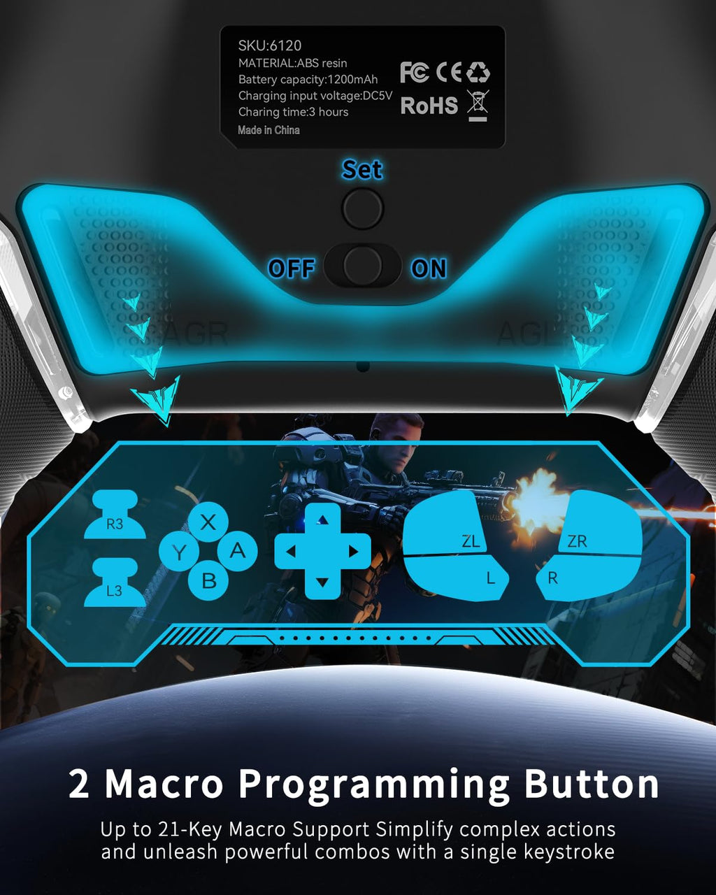 Mobile Gaming Controller for iPhone/iOS/Android/Switch/Laptop, Wired Control for PC/Steam, Wireless Phone Controller Gamepad with Programmable/Vibration/6-Axis Gyro/Turbo/RGB Light(with Phone Clip)