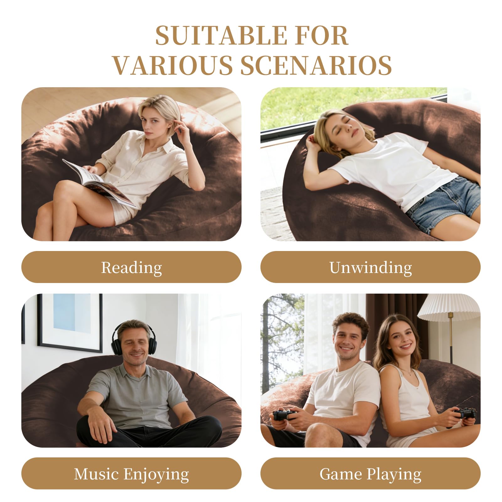Big Beanbag Chairs for Adults ，6FT Bean Bag Chair with Filler Memory Foam Chair Super Soft Plush, Living Room Furniture, Suitable for bedrooms, Comfy Lounge Reading Chairs Birthday Gifts for Women Mom
