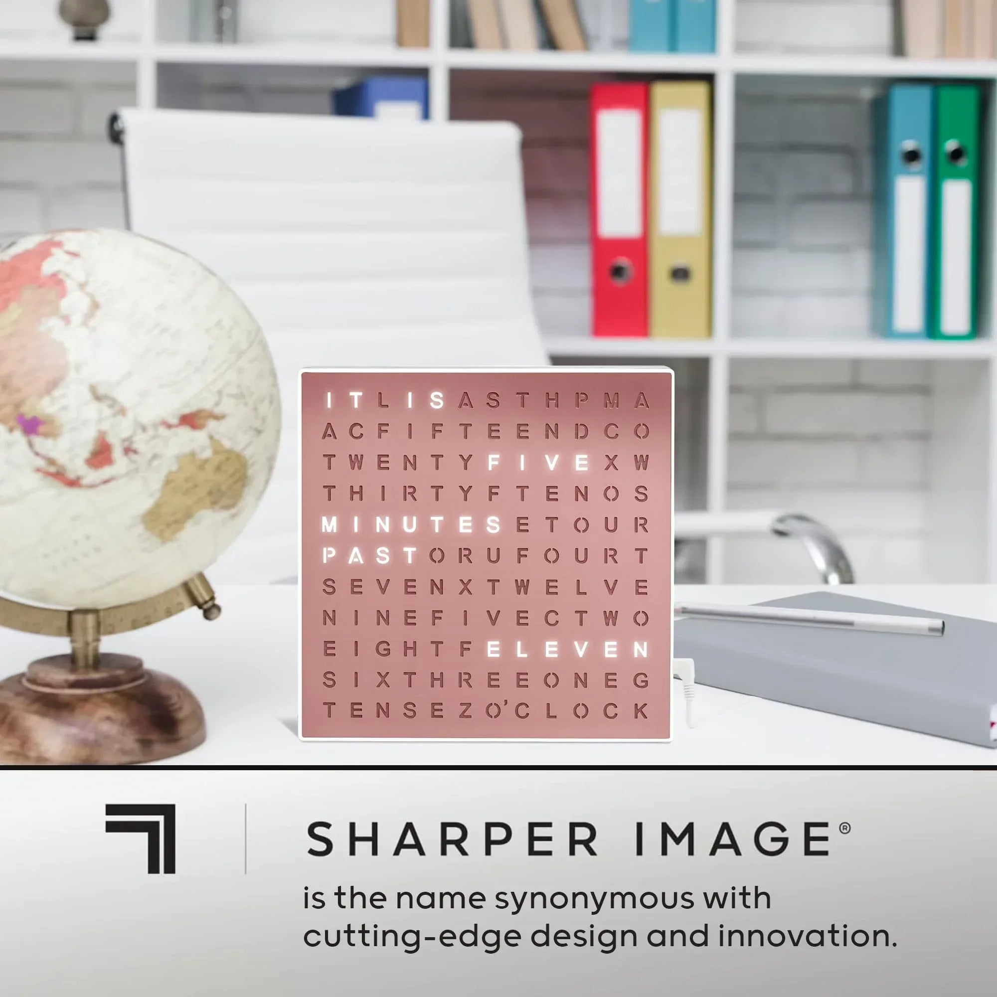 Sharper Image LED Word Digital Clock, 7.75", Copper Finish, Light-Up Desk & Wall Clock, Modern Time Display, Shelf or Wall Decor for Home Office, Living Room, Kitchen & Bedroom, Housewarming Gift - Unique Gift Market